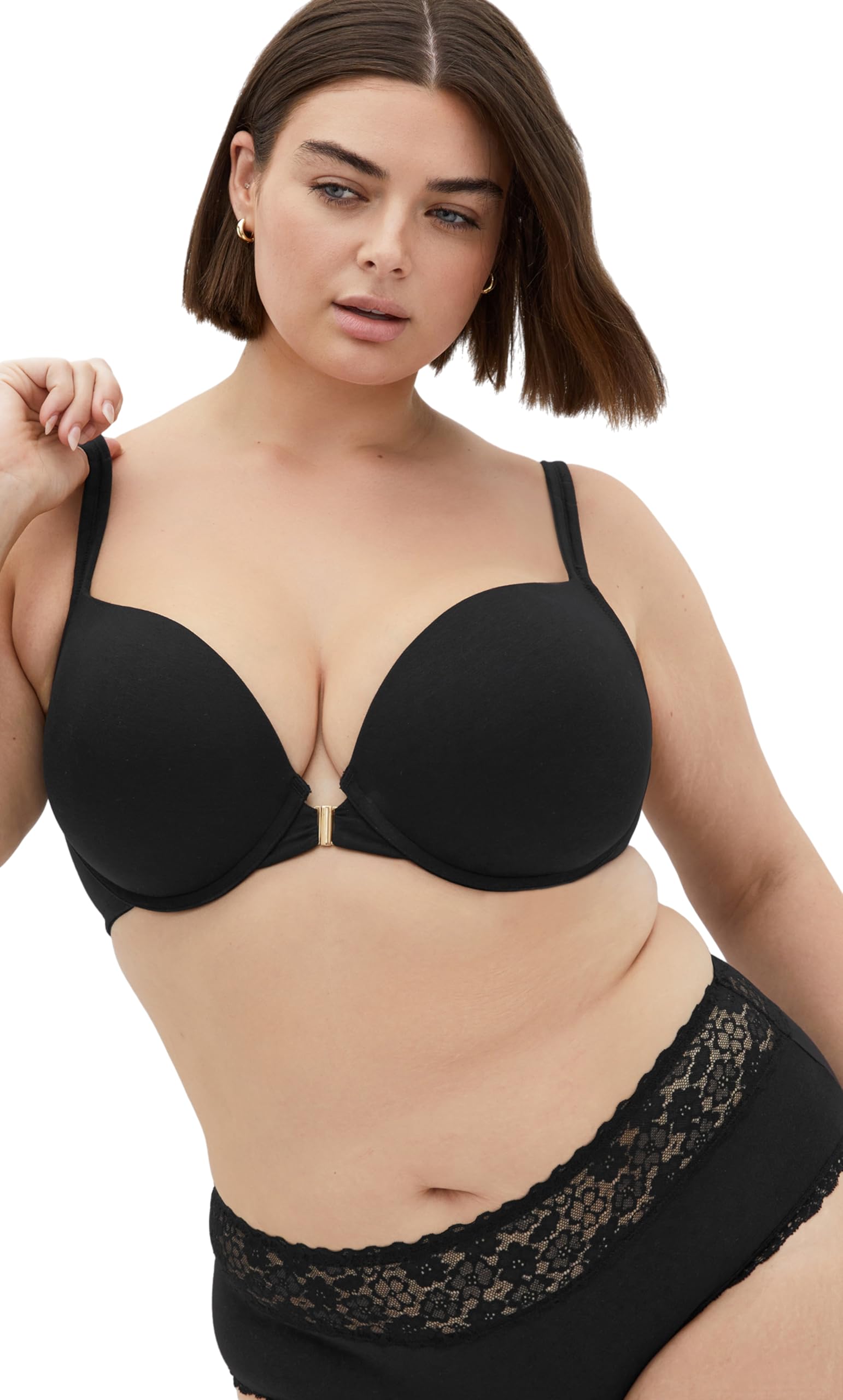 City Chic Women's Black Plus Size Bra - Smooth & Chic Front Close Cotton Push Up, 42C