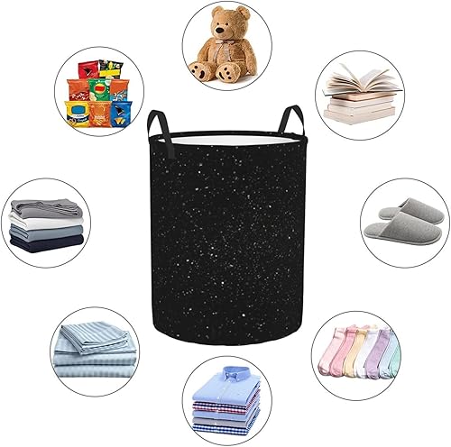 Miniatura 6 de Cesta circular con estampado de purpurina negra, cesta organizadora de almacenamiento impermeable, cesta de lavandería con asas para ropa, juguetes