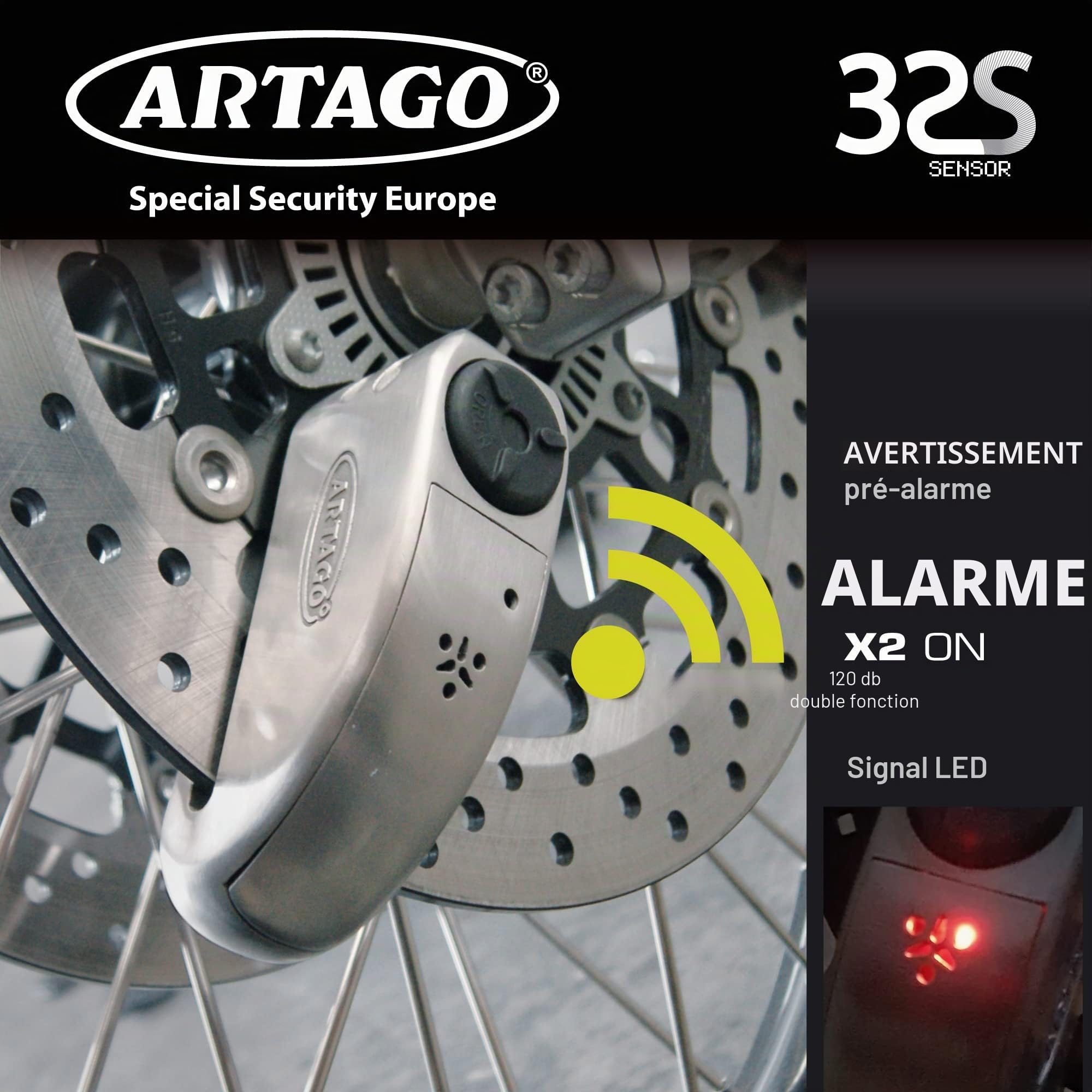 ARTAGO 32S4 Pack Antivol Bloque-Disque avec Alarme 120db Haute Sécurité + Support pour Honda CRF 1000L Africa Twin, Homologué SRA
