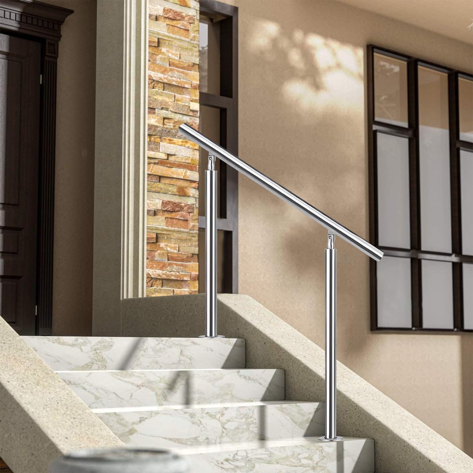 VEVOR Stainless Steel Handrail Fit For Level Surface And 2 To 3 Adjustable Stair Outdoor Step Railings 441 Lb. Capacity