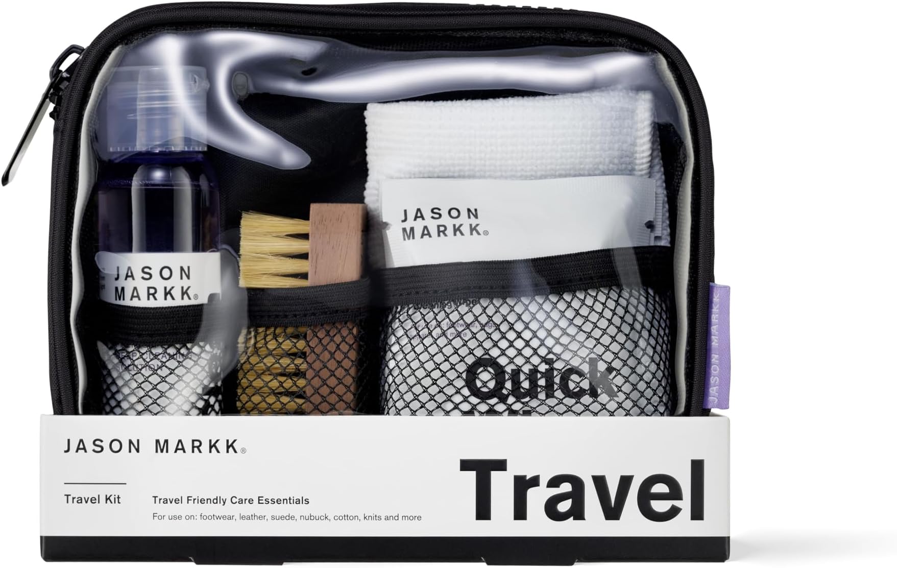 Jason Markk Travel Shoe Cleaning Kit, Shoe Cleaner, Trainers Care, 5-Piece Set, Travel Size, Ideal for Footwear, Safe on Leather, Suede, Nubuck, Cotton, Knits