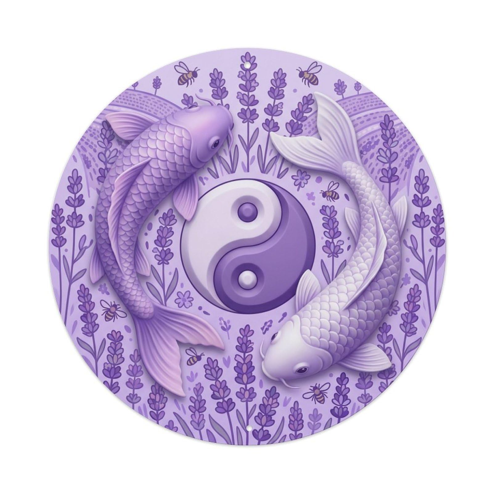 Metal Tin Sign Tai Chi Koi Fish Lavender Field