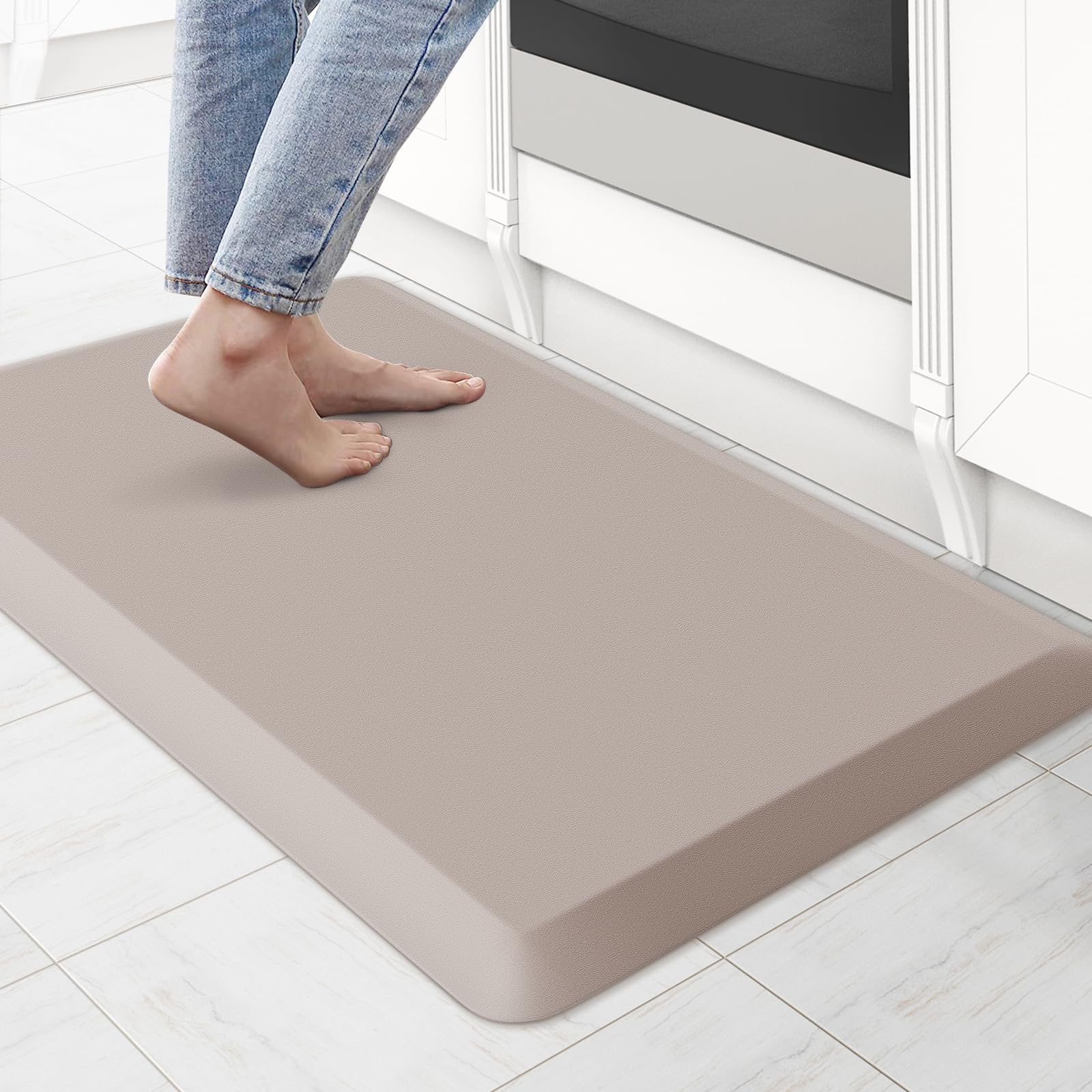 KitchenClouds Kitchen Mat Cushioned Anti Fatigue Rug 17.3"x28" Water Resistant Non Slip Standing Desk Mat Comfort Floor Mats for Kitchen House Sink Office (Khaki) — view 61