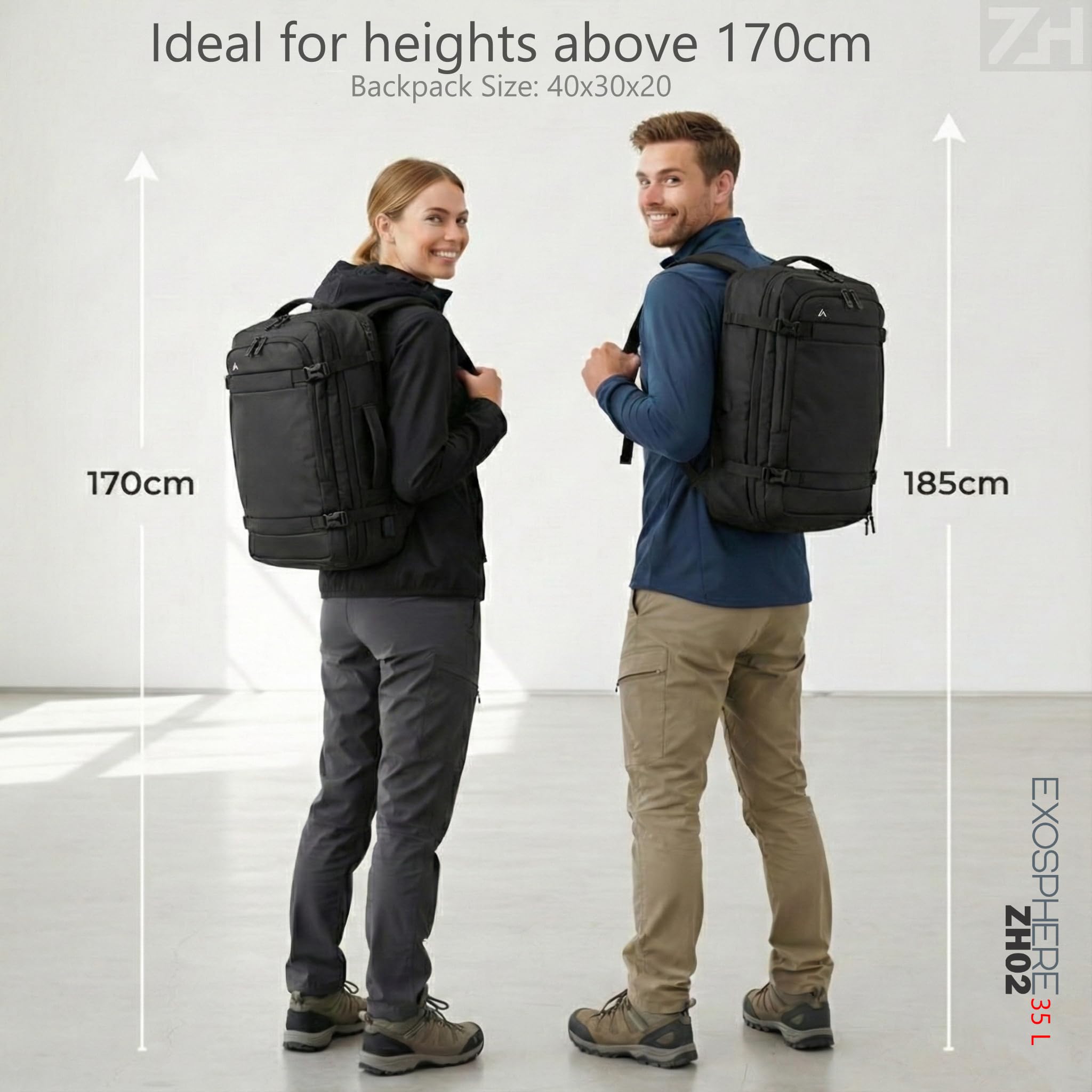 + Zermatt - HØRN Mochila de Viaje cabina avión 40x20x25 extensible a 45-30-25. para Cabina Equipaje de Mano Backpack para portatil de 13"-15.6"-17" Mochila (Solo MOCHILA) — view 8