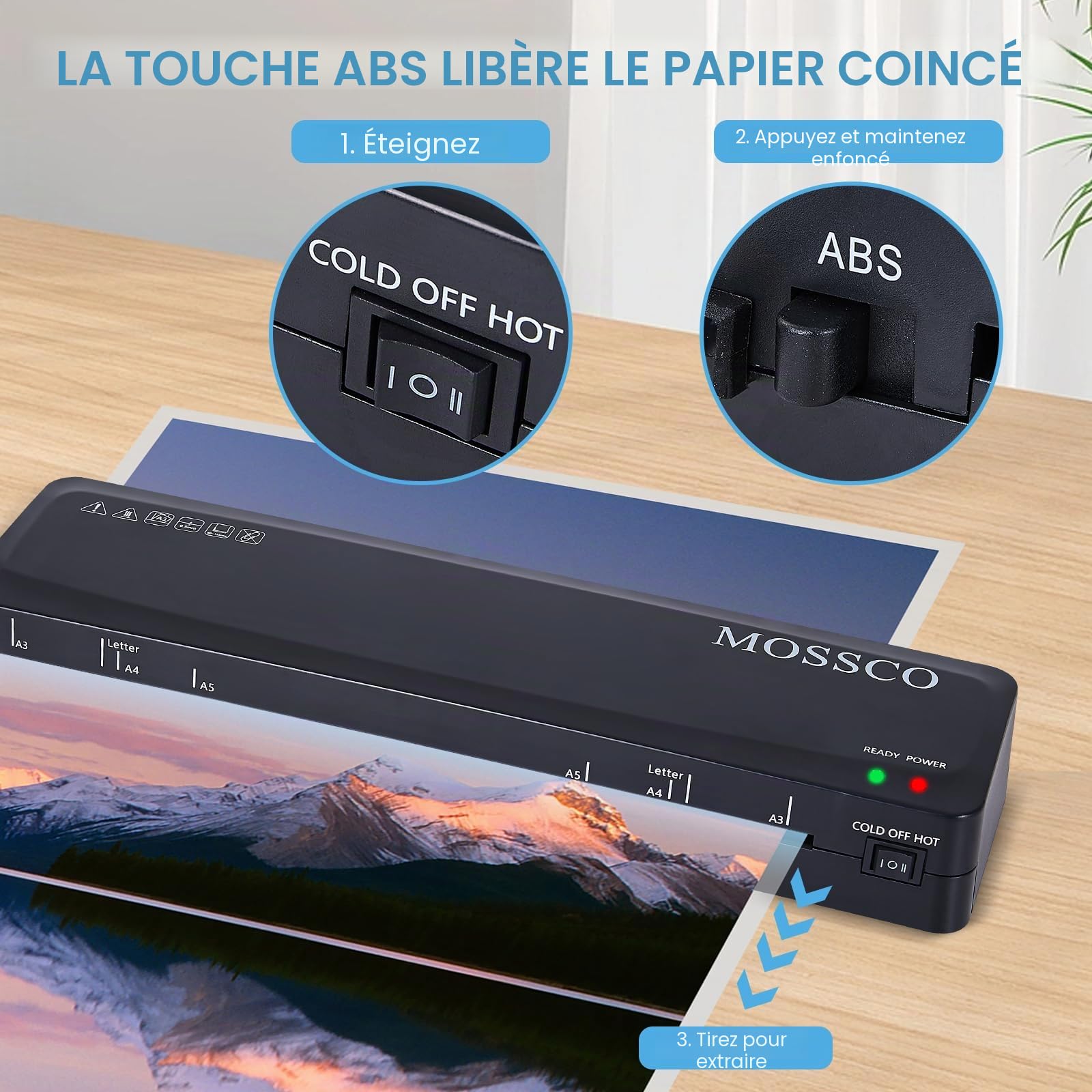Plastifieuse A3 A4 A5 A6, lamineuse chaude et froide avec films de stratification, coupe-papier, perforateurs et anneaux de reliure pour bureau