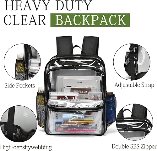 Miniatura 4 de Clear Backpack,Clear Backpacks for School Heavy Duty See Through Bookbag Waterproof Backpack for Men Women,Clear Black