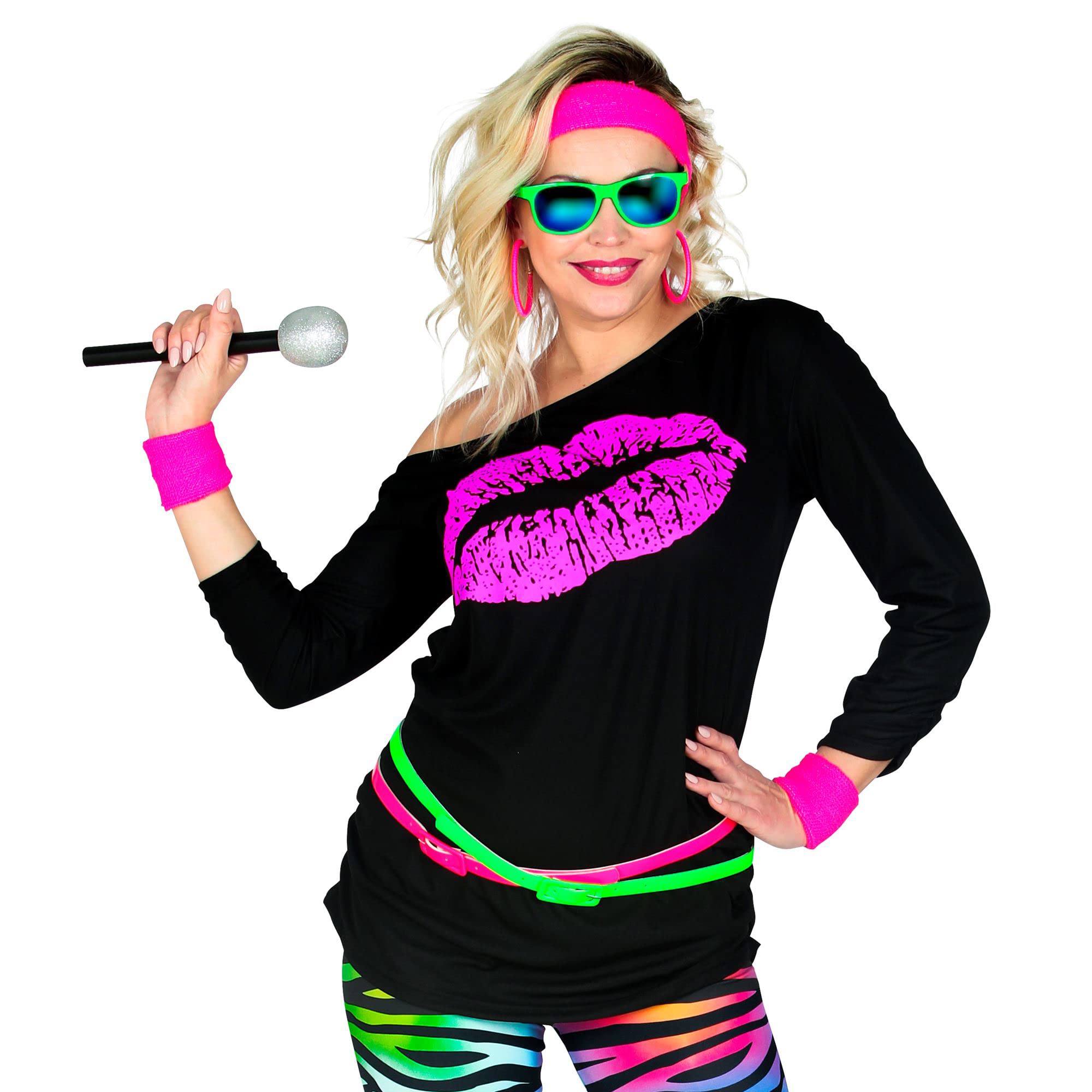 W WIDMANN MILANO Party Fashion - T-Shirt 80s fashion girl, koszulka bez rękawów, Kiss Lips, disco fever, kostiumy fantazyjne