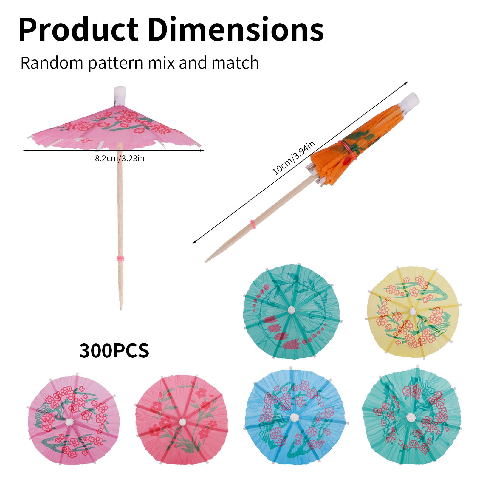 300uds Sombrillas para Bebidas, Palillos Cócteles Coloridas Mini Sombrillas de Papel Decorar Bebidas Ideales para Fiestas Tropicales Fiestas Luau Cumpleaños Verano Barbacoas y Bares Tiki