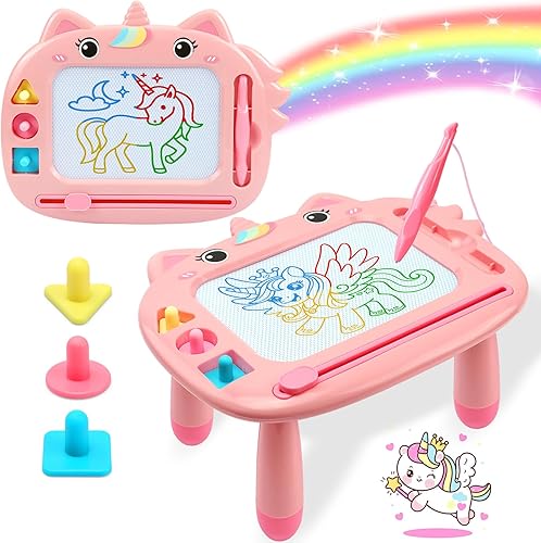 Unicorn Toddler Girl Toys Age 1-3, Colorful Magnetic Drawing Board, Learning Toy for 1 2 3 Year Old Baby, Portable Magna Kids Doodle Travel Essentials, Mess-Free Etch Sketch, Christmas Birthday Gifts