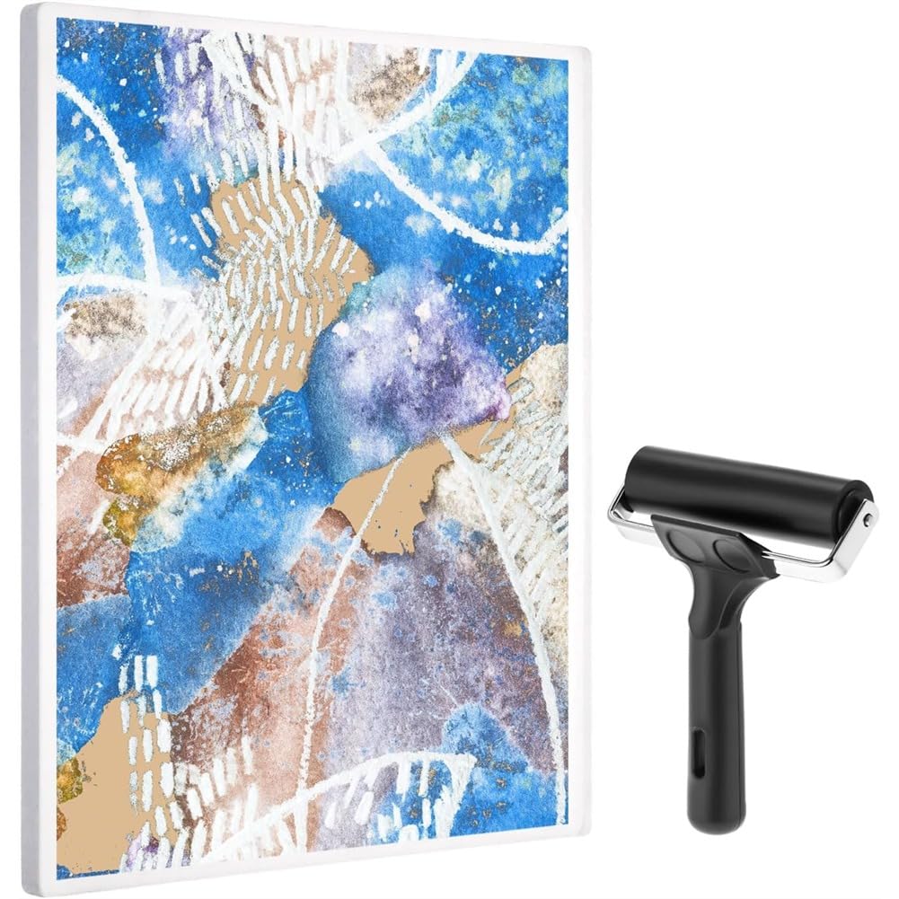 Udsknv[Ksl As Shown Gel Plate, A4 Art Plate, 8" X 10", Printmaking Print Plate With Rubber Brayer Roller, Gel Printing Plate