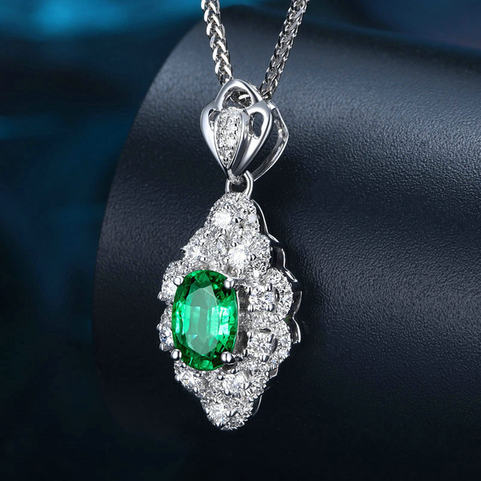 Collar de plata, flor ovalada creada en laboratorio, esmeralda de 1,2 quilates de oro de 18 quilates/plata de ley 925, collares con colgante para mujeres y niñas, regalo para el día de la madre/día de