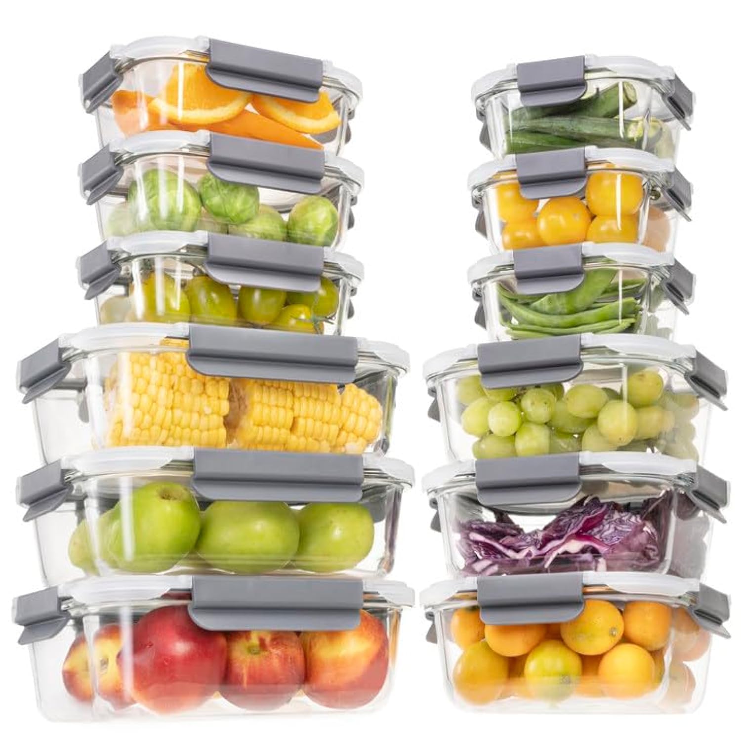 GENICOOK 24 Stück Glas Frischhaltedosen Set Mit Deckel - Vorratsdosen Für Lebensmittel, Meal Prep Boxen, Aufbewahrungsbehälter, Luftdichte Lebensmittelbehälter Für Küche