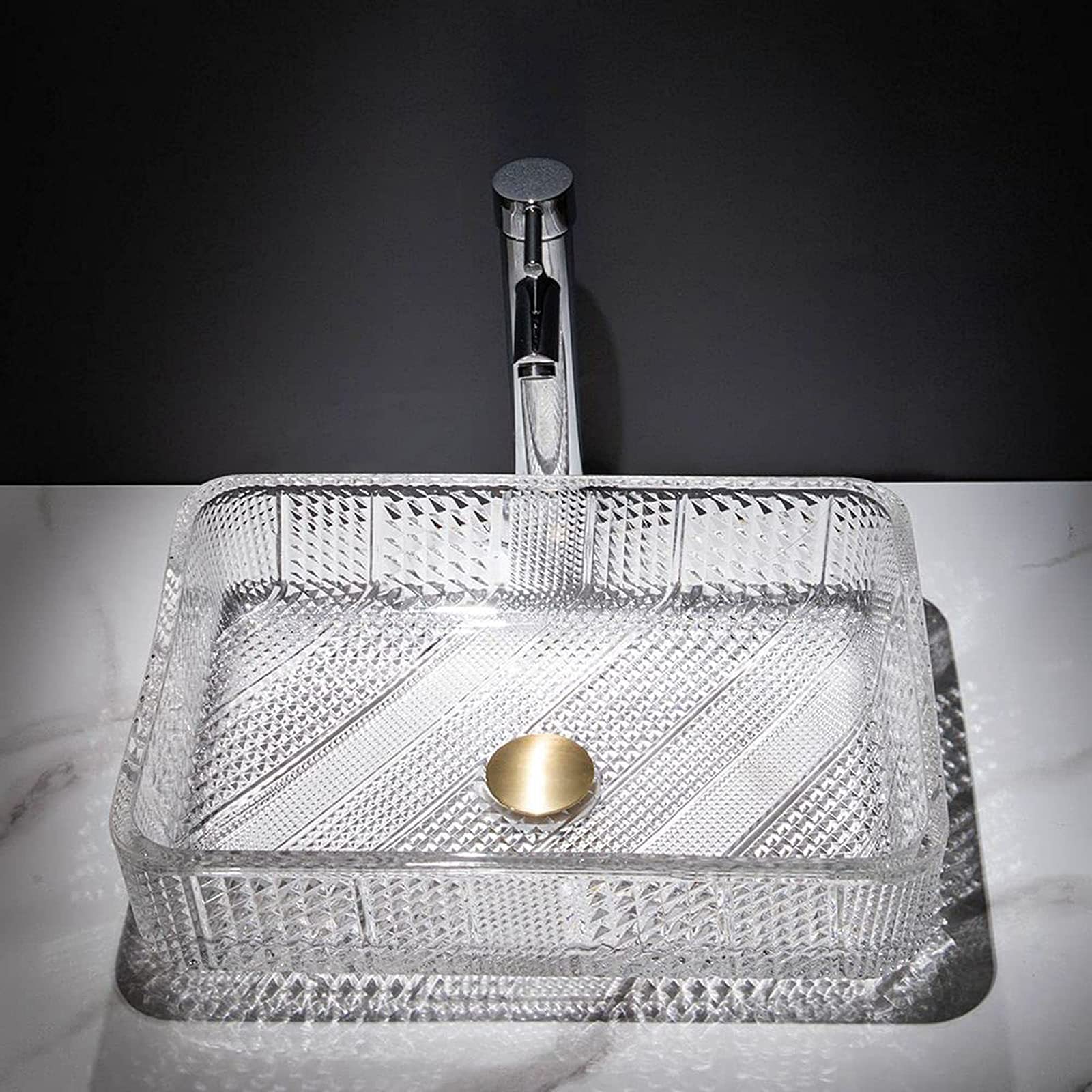 Lavabo da Bagno, lavabo da Bagno in Vetro Cristallo Trasparente a Forma di Diamante, Ciotola per lavabo da Bagno, per ristrutturazione del Bagno