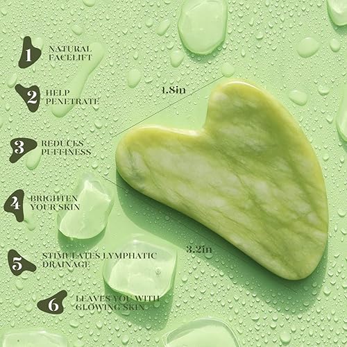 Miniatura 4 de BAIMEI Juego de 2 piedras Gua Sha y 1 rodillo facial de jade