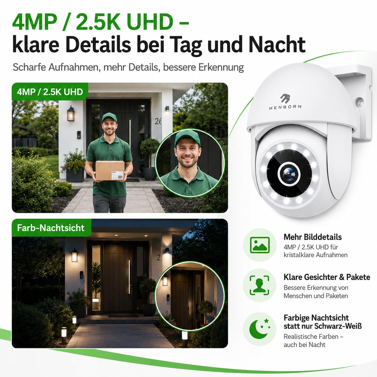Überwachungskamera Aussen WiFi 6, WLAN Kamera Outdoor 2,5K mit 2,4/5GHz 2PC | Dualband, 360° PTZ Kamera mit Flutlicht, Farb-Nachtsicht, Auto Tracking, 2-Wege-Audio, Alexa kompatibel