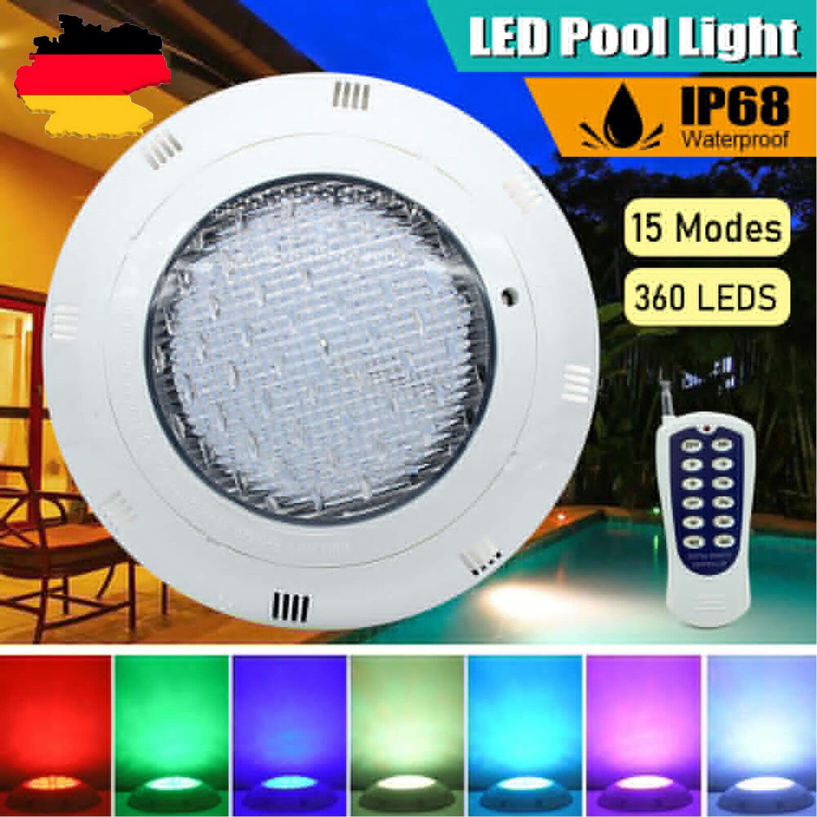 Reflektor podwodny do basenu, 36 W, 360 LED RGB, oświetlenie basenowe, pilot zdalnego sterowania, lampa dekoracyjna do akwarium