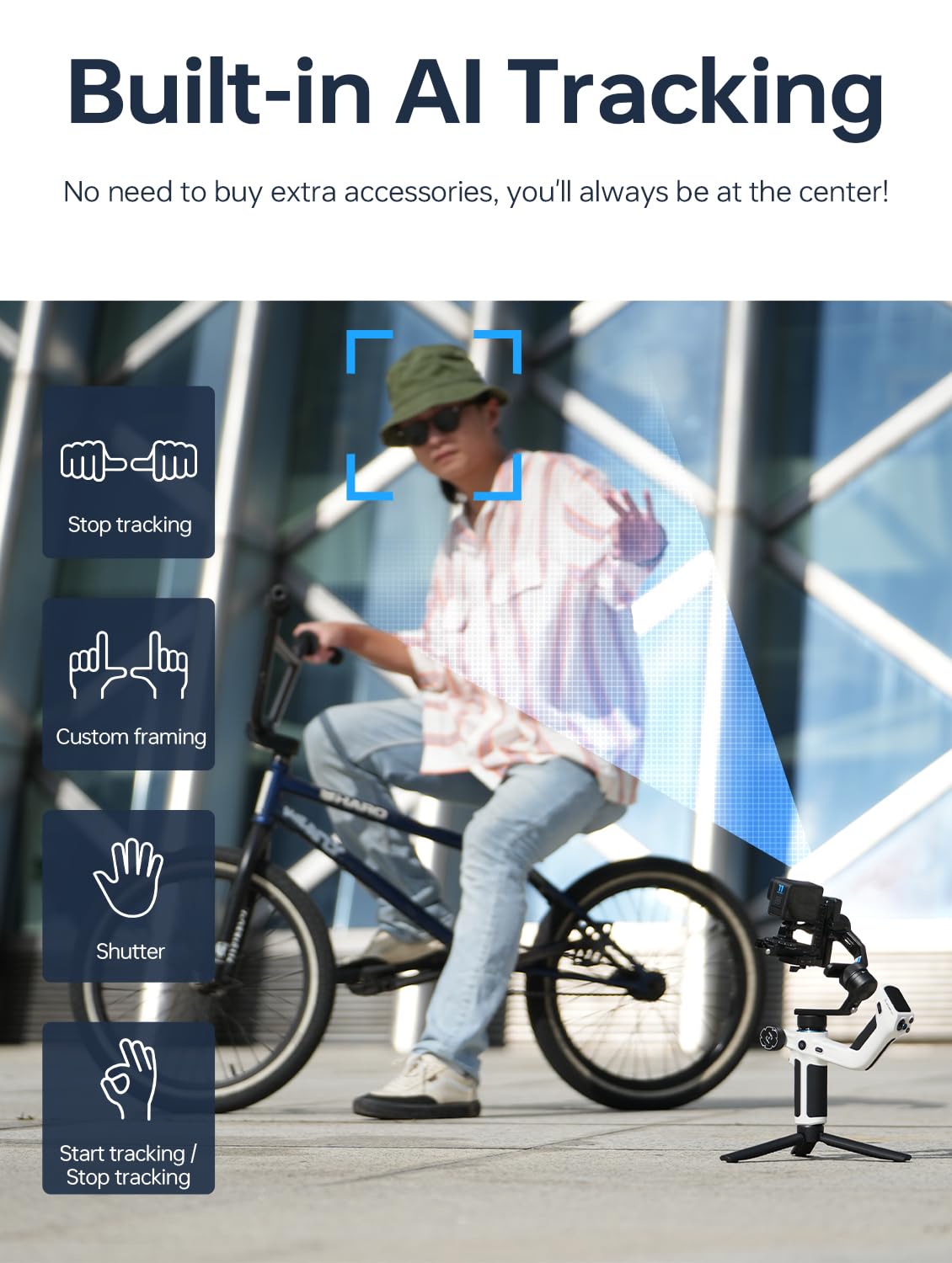 Feiyu SCORP Mini 2 Kit – stabilizator śledzenia AI-Tracking do aparatów bezlusterkowych, kamery sportowej/iPhone i Samsung, ręczny 3-osiowy gimbal z torbą do przenoszenia i światłem do selfie i
