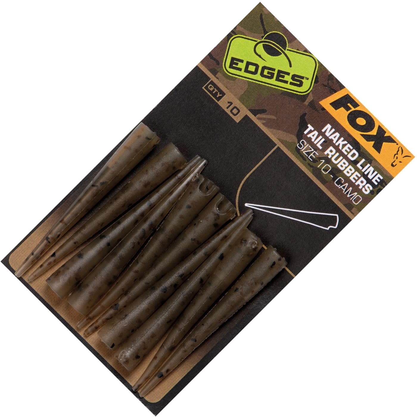 Fox Carp Fishing Terminal Tackle Edges Camo Naked Line Tail Rubbers size 10 pack of 10 stops Hooklinks tangling the Tail Rubber Ideal for Zig Rigs