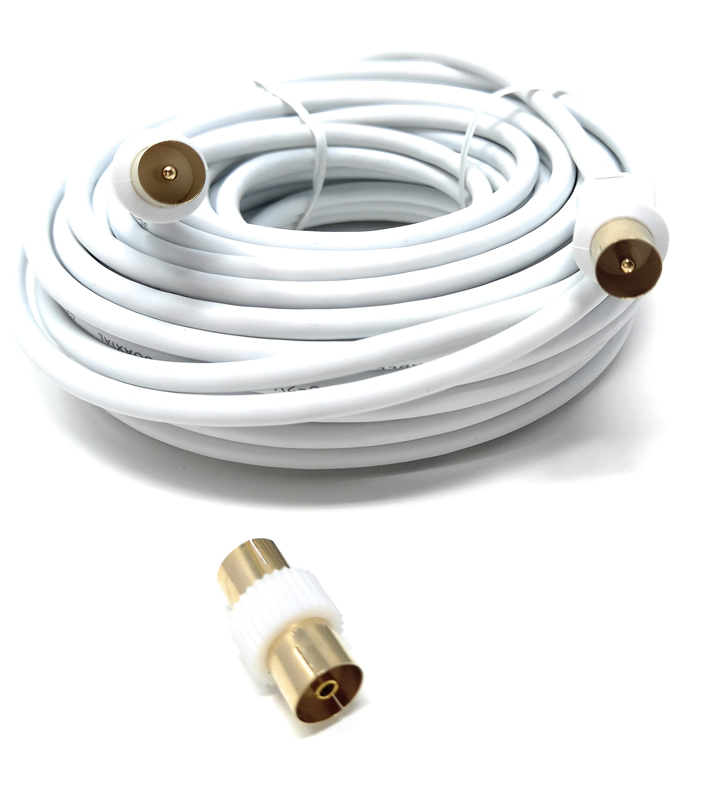 DRUT 15m TV RF Male to Male Aerial Antenna Coaxial Cable With Female to Female Coupler Gold Connectors 75 ohm 3C2V 50ft White - Image 3