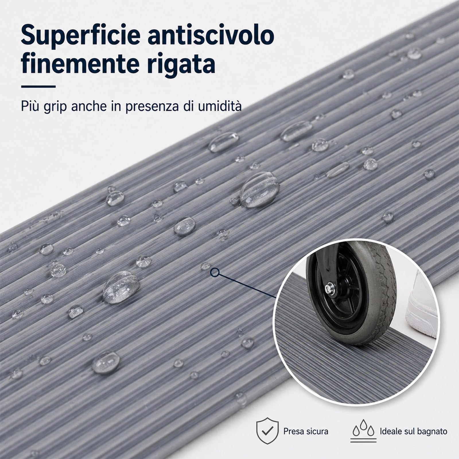 Rampa per Soglia,Rampa per Disabili 900 x 80 x (10-30) mm Rampa Moto Rampa per Sedia a Rotelle Passeggini Deambulatori o Scooter (Grigio, 90x8x3cm)