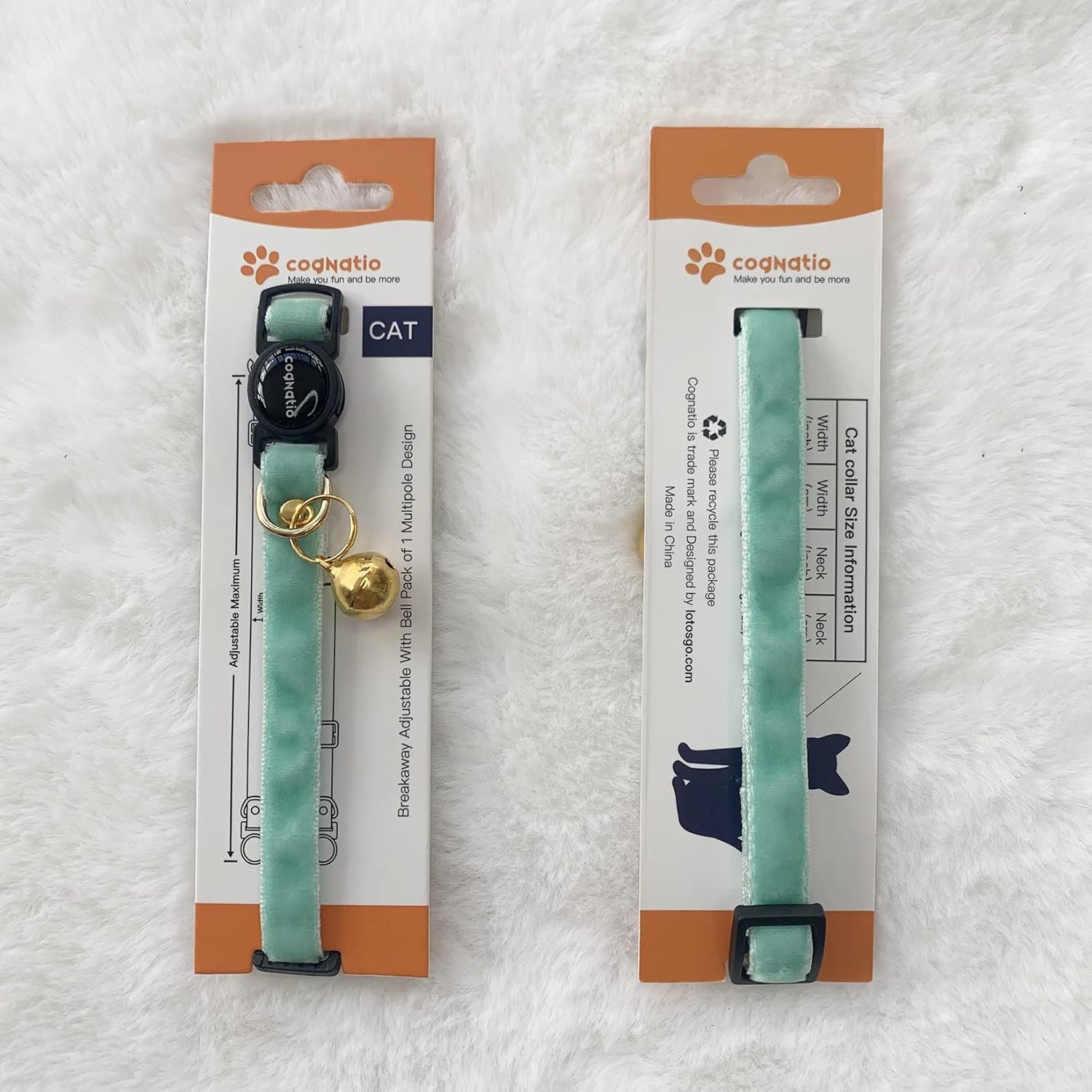 Cognatio Safety Quick Release Cat Collars,Double Velvet with Bell Available in a Range Colors,Perfect for Your Kitty 20-30 cm - Image 3
