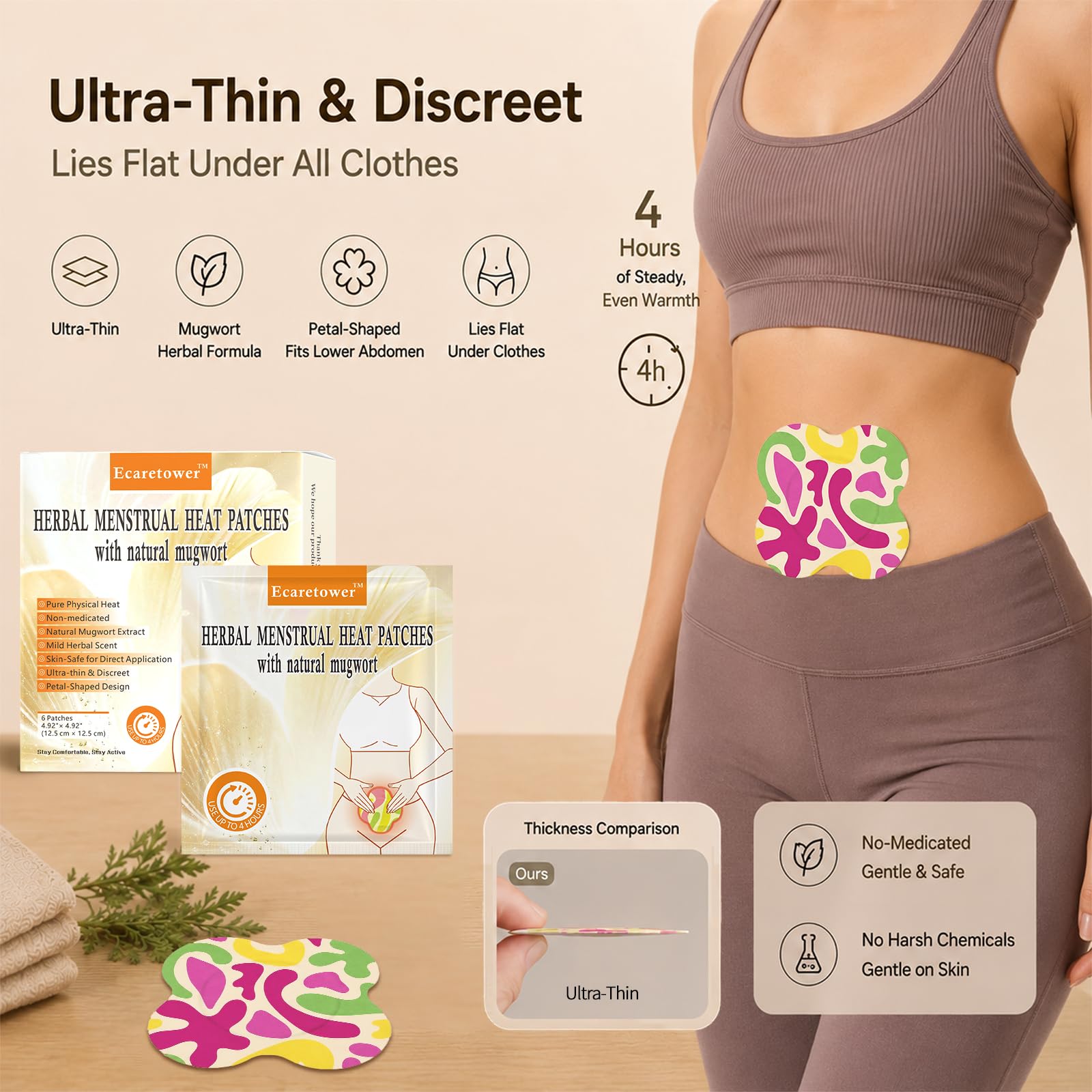 Mugwort Menstrual Heat Patches, 6 Count Herbal Period Patches for Lower Abdomen Menstrual Pain Relief, Direct-to-Skin, Up to 4 Hours Warmth, Non-Medicated — Amazon image 6