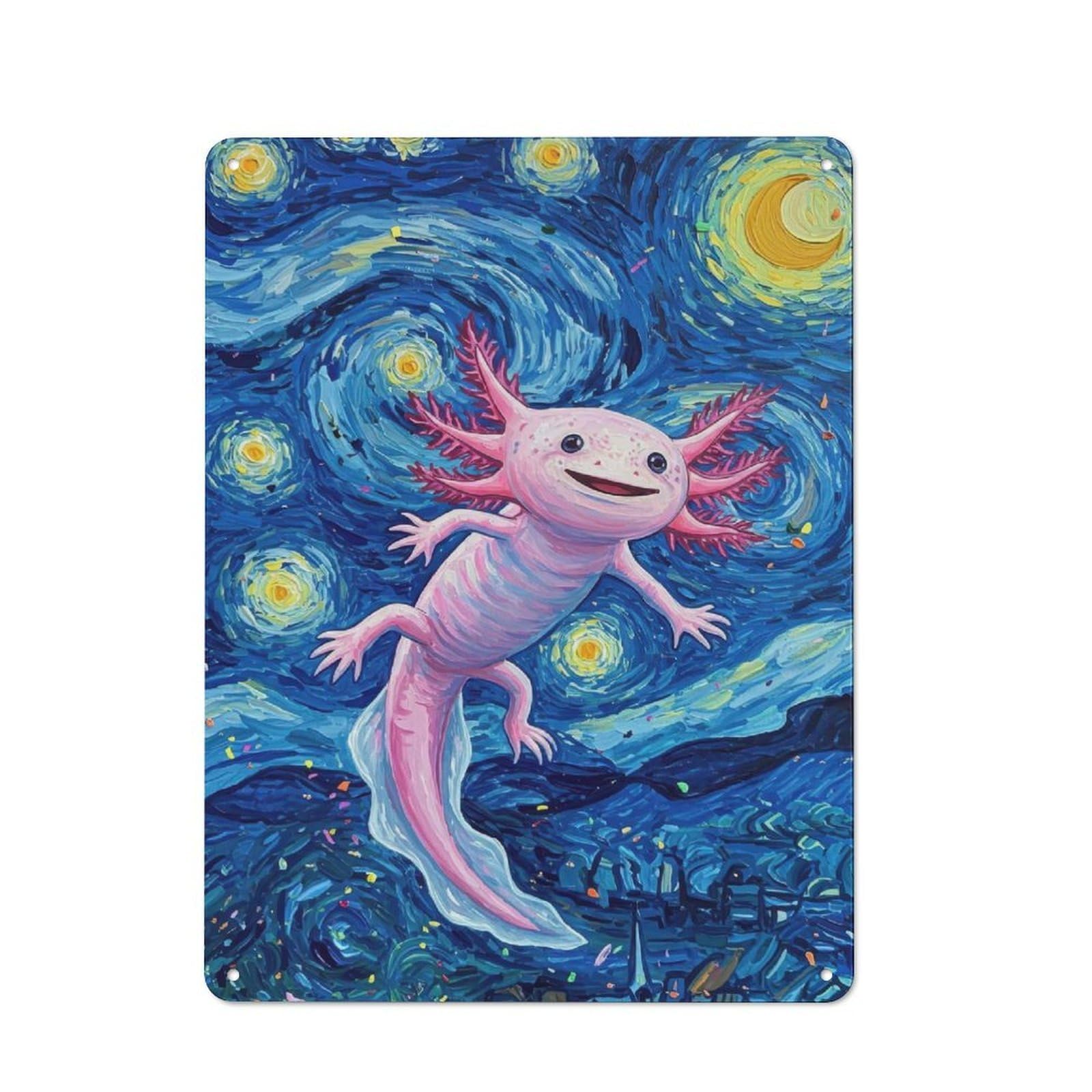 Junmoney Style-9 Axolotl In Starry Night Tin Sign 40X30cm For Workshop Wall, Vintage Wall Decor, For Metal Sign Collectors, For Garage And Workshop Walls