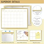 Golden Calendrier mensuel d'effacement wall-40x30cm Cadre en aluminium portable,Calendrier magnétique panneau blanc,Wall Planner à sec tableau pour bureau, cuisine, école, maison-GG-CA