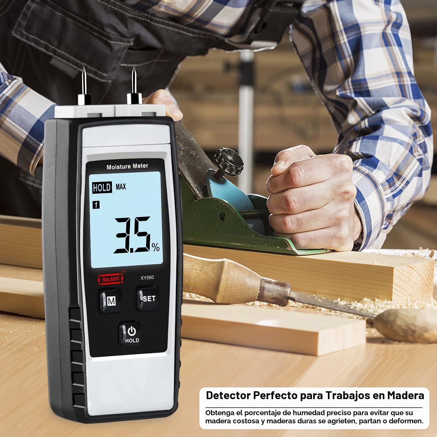 Medidor de humedad digital de madera, 8 en 1, medidor de humedad para leña, madera, paneles de yeso, ladrillo, yeso, suelo, detector de fugas de agua y comprobador de humedad gris