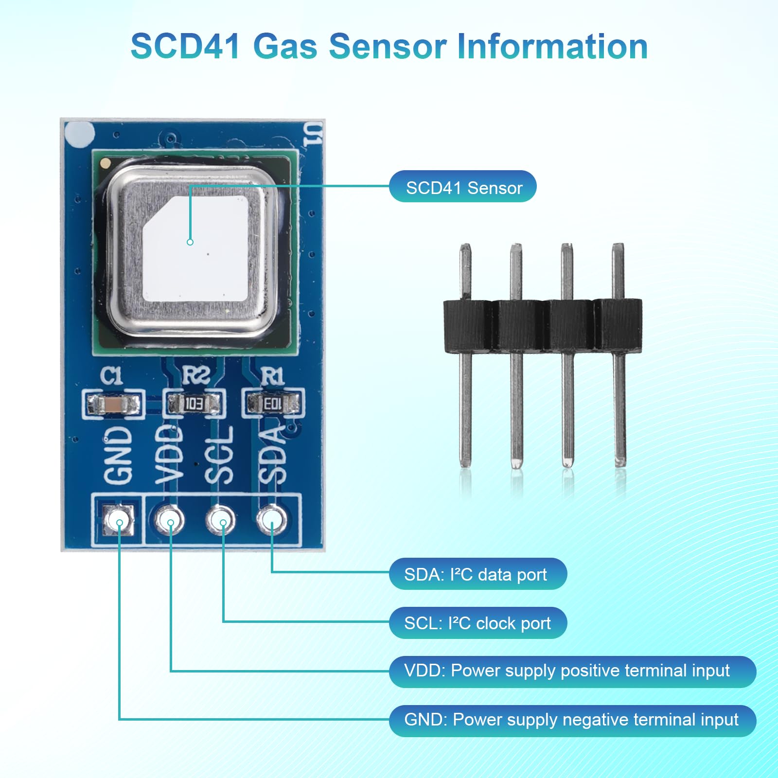 SCD41 Módulo Sensor de Gas Binghe SCD41 CO₂ Sensor Módulo Detección de CO₂ Dióxido de Carbono 2-in-1 Temperatura y Humedad 2.4-5.5V 400-5000PPM con Comunicación I²C