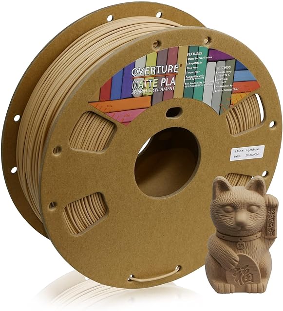 OVERTURE PLA Filament 1.75mm,PLA Matte,Matte PLA Filament 1.75mm,1kg Spool (2.2lbs),Dimensional Accuracy +/-0.03mm, Fit Most FDM Printer(Light Brown)