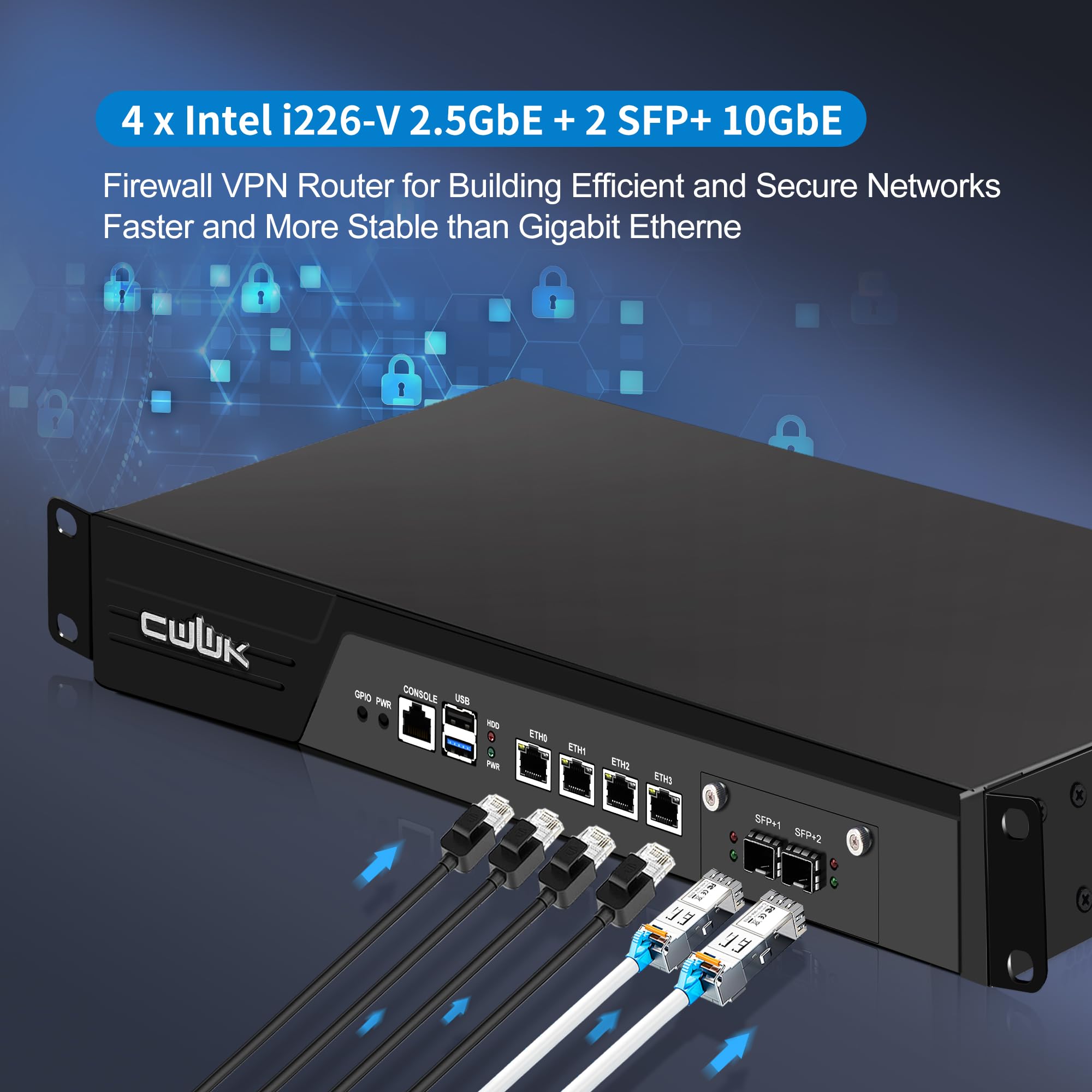 CWWK 1U N300 Firewall Appliance Rackmount PC, 2 x 10GbE SFP+ 19” Rack Firewall Hardware, 4 Ports i226-V 2.5GbE LAN, U2 OPNsense Homelab Server, DDR5 Barebone NO RAM/SSD/OS, AES-NI