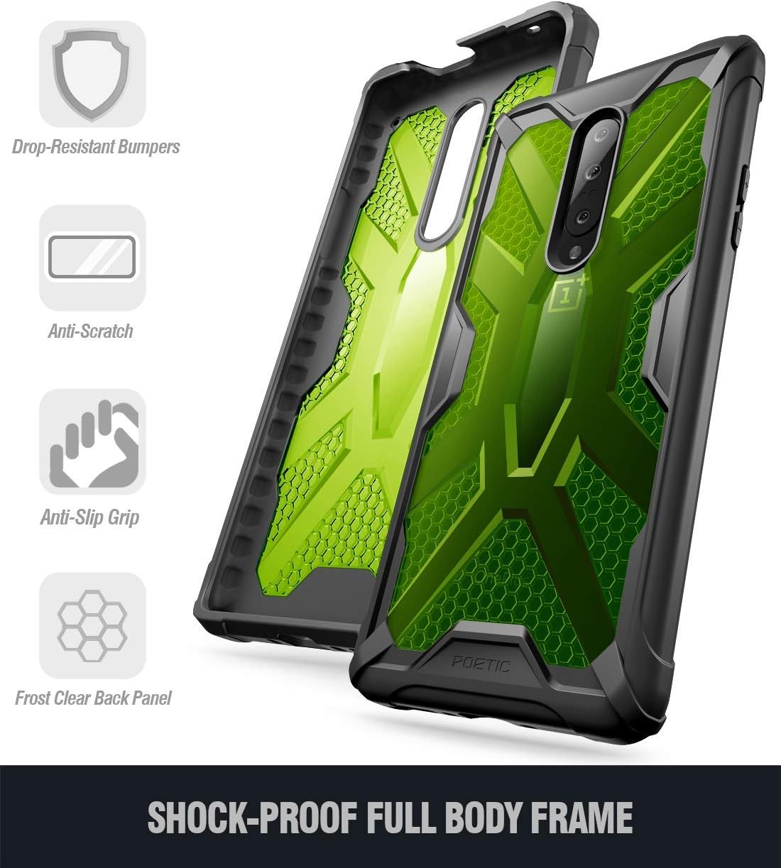 OnePlus 7 Pro Case, Poetic Premium Hybrid Protective Clear Bumper Cover, Rugged Lightweight, Military Grade Drop Tested, Affinity Series, for OnePlus 7 Pro (2019), Citron Green