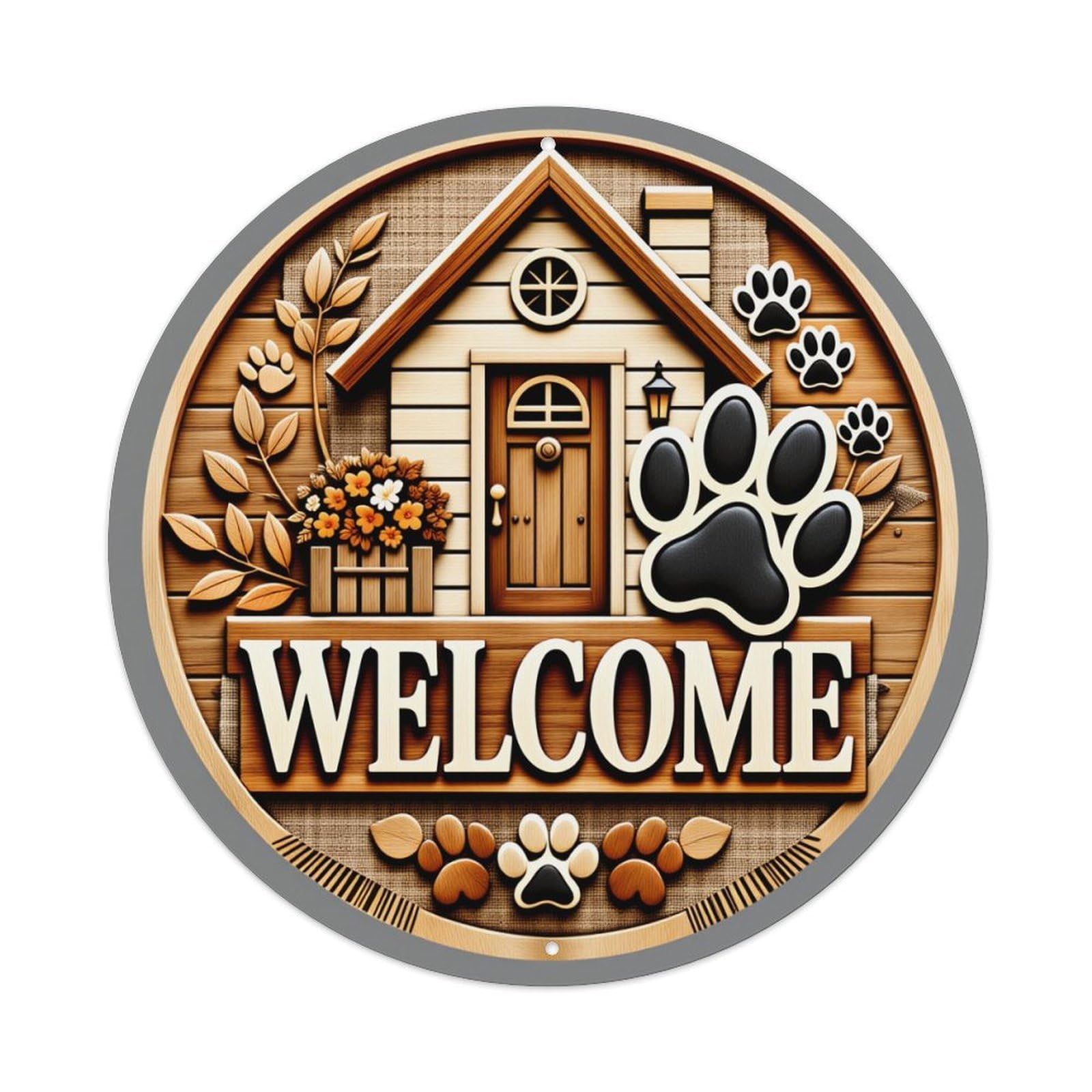 Wooden Style House Paw Prints Welcome Sign Tin Sign Vintage Style Home Bar Garden Wall Plaque Decor Metal Poster 8x12 Inch