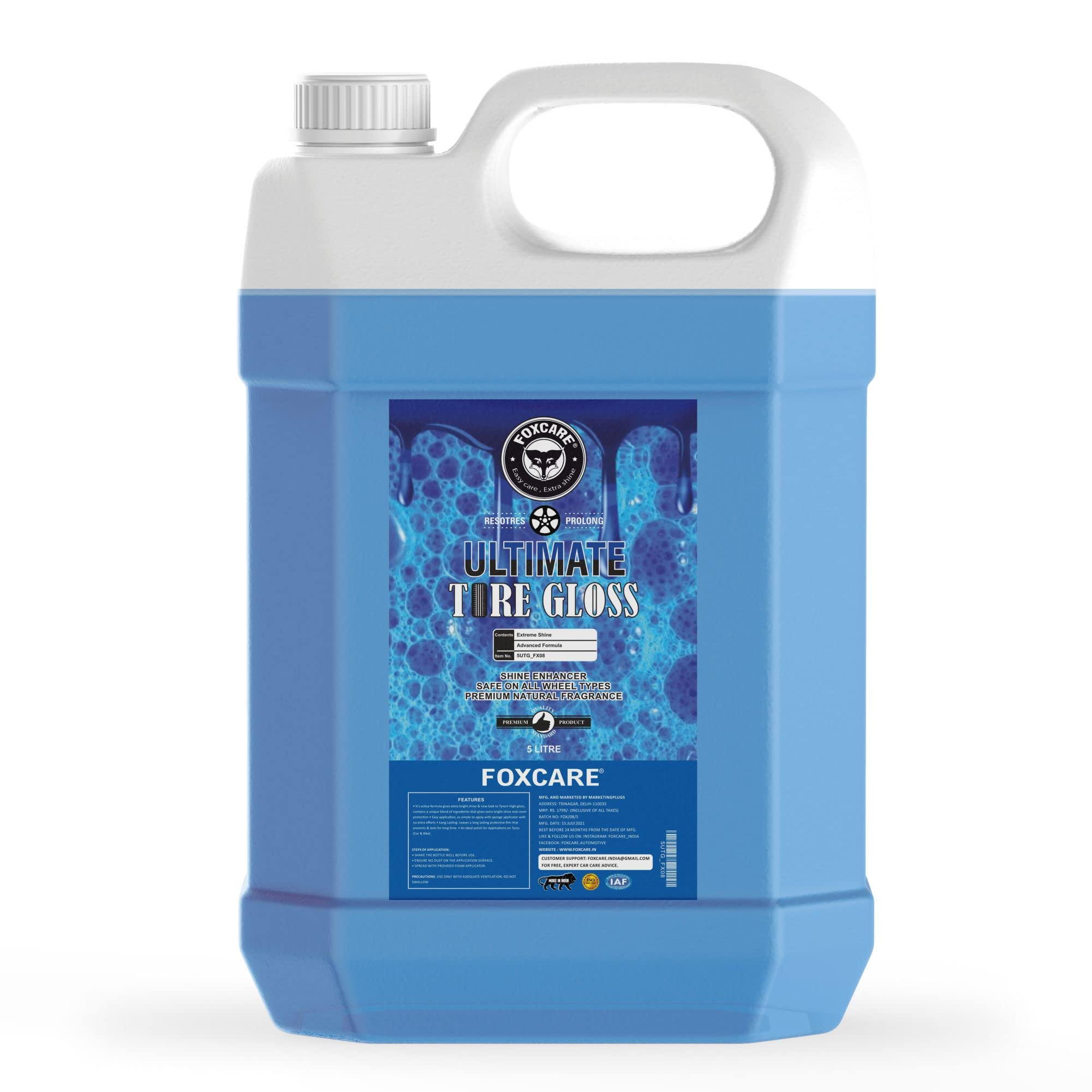 foxcare tyre gloss, tyre polish 5 liters | Gives Lustrous Dark, Long Lasting Super Black Shine - Non-Greasy and No Sling Formulation - 5000ml-image-5
