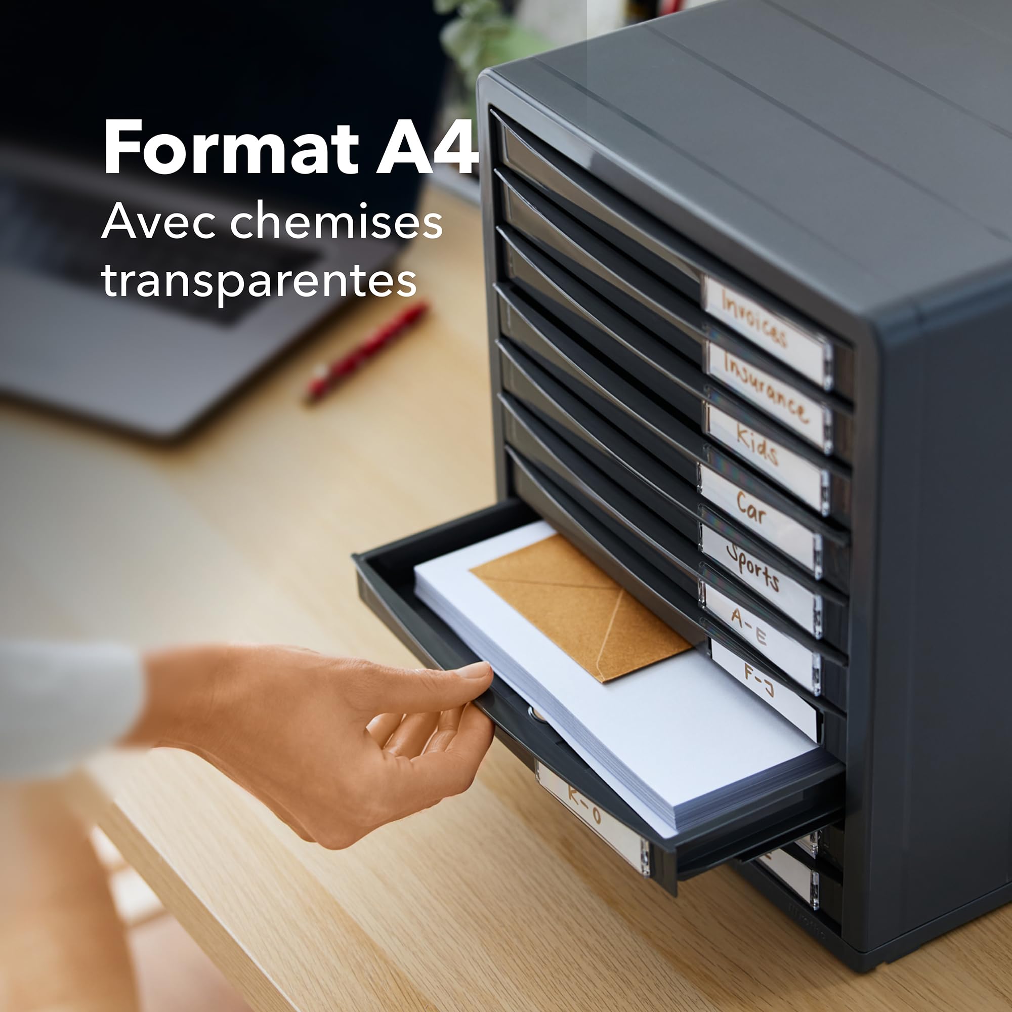 Rotho Timeless Boîte à tiroirs/boîte de bureau avec 10 tiroirs, Plastique (PS) sans BPA, anthracite, (34.5 x 29.0 x 32.0 cm)