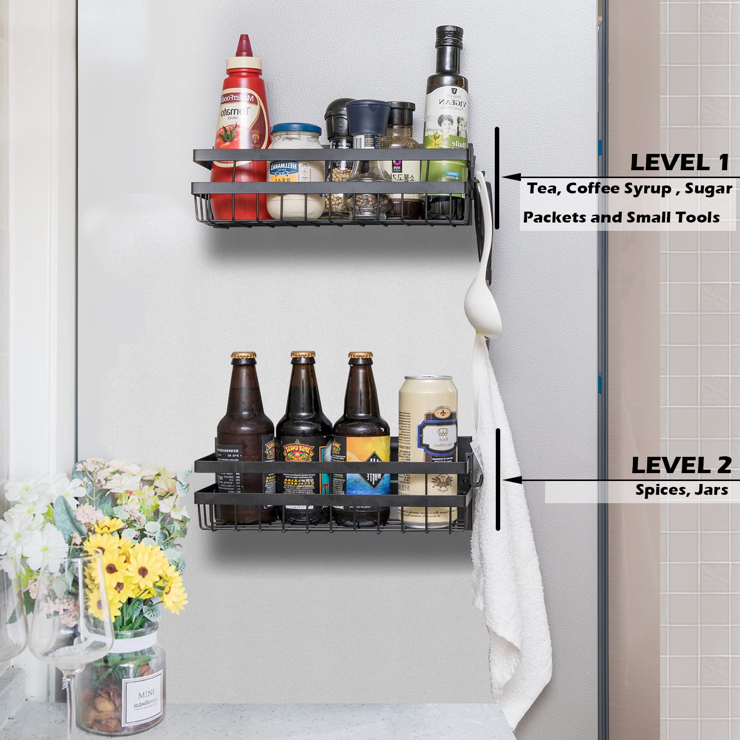 Sleclean Magnetisches Gewürzregal, Organizer für Kühlschrank, 2 Stück, Kühlschrank-Organizer-Regal, Kühlschrank-Organizer und Aufbewahrung, 30x11.4x10.9 cm, schwarz