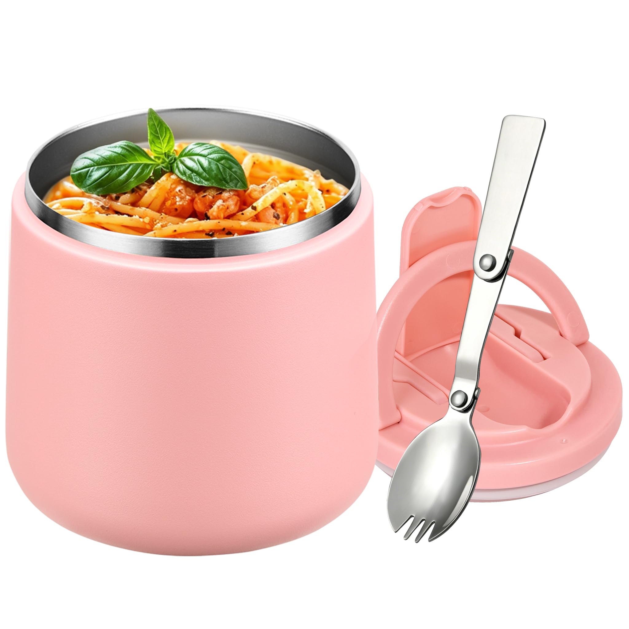 Itslife Soup Thermo for Hot Food Kids 20oz Lunch Containers with Buckle Lid Wde Mouth Hot Food Jar Vacuum Insulated Stainless Steel Bento Box Leakproof with Spoon(Pink)