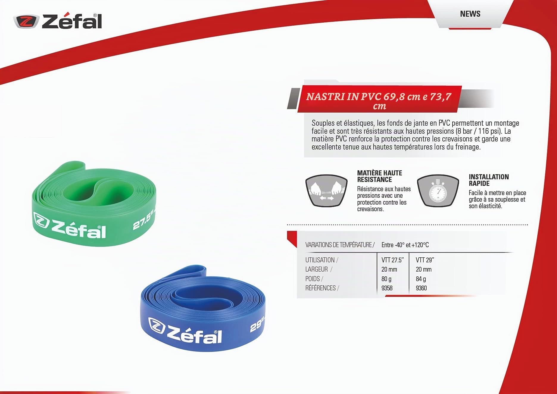 ZEFAL Coppia Cerchi MTB 29/28' 22 MM Rosso Coppia PVC Soft