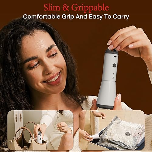 Miniatura 7 de Paquete de 12 bolsas de vacío para viajes con bomba de aire recargable, bolsas de sellado al vacío de tamaño de mano para compresión de equipaje y