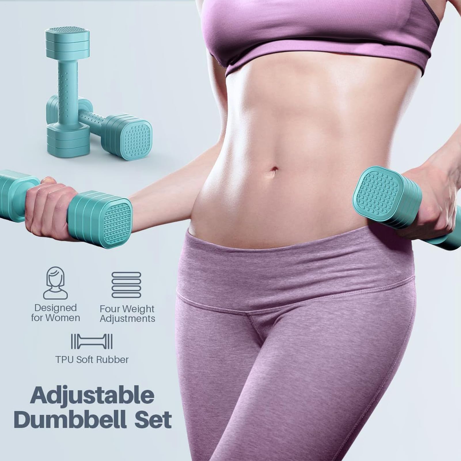 Dumbbell Verstellbare Kurzhanteln, 2-teilig, für Frauen, rutschfeste Griffe, 4-in-1-Fitnessgewichte | Vielseitiges Trainingsgerät für das Training zu Hause