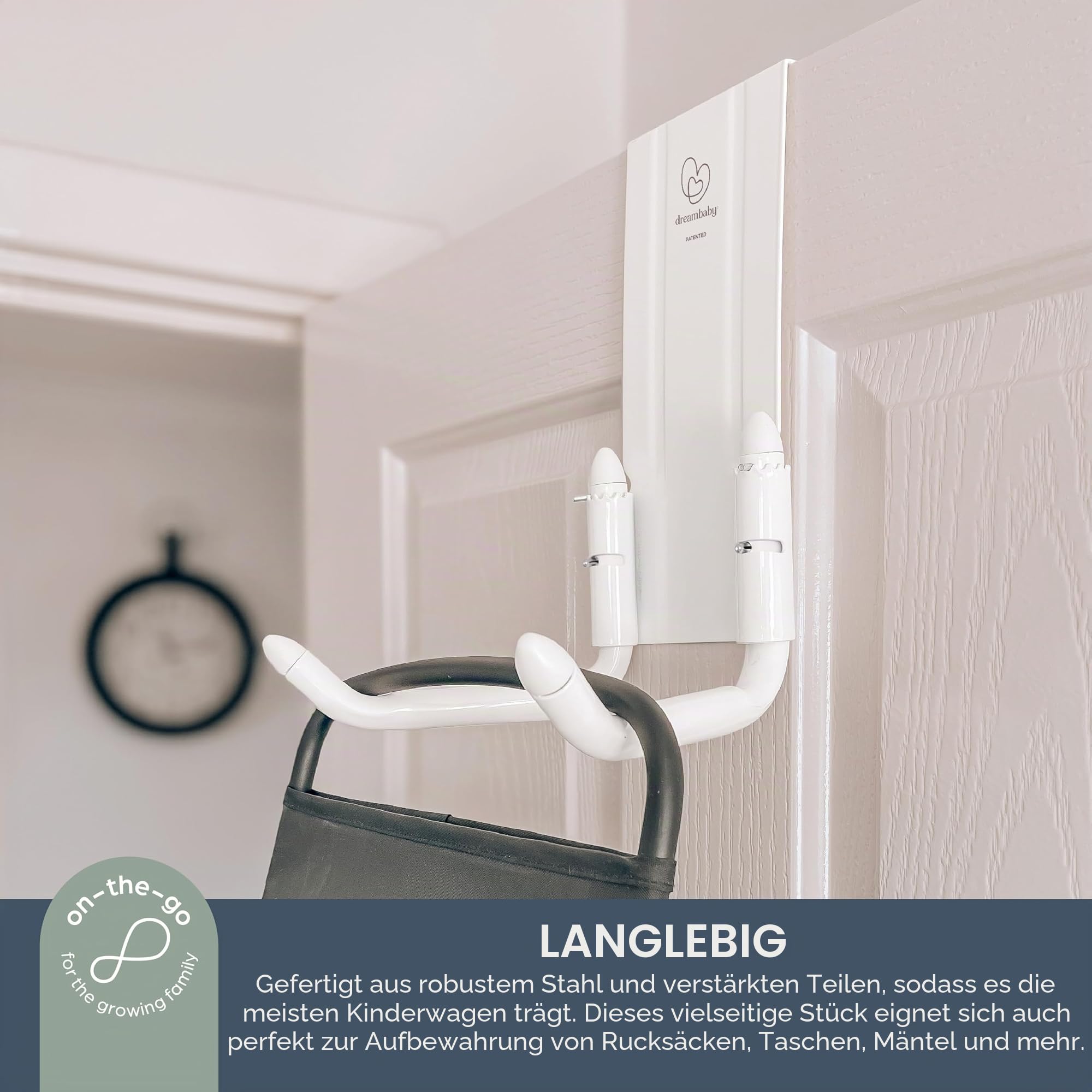 Dreambaby Strollerbuddy STROLLAWAY® - Haken für die Lagerung von Kinderwagen/Buggys (Farbe: Weiß)