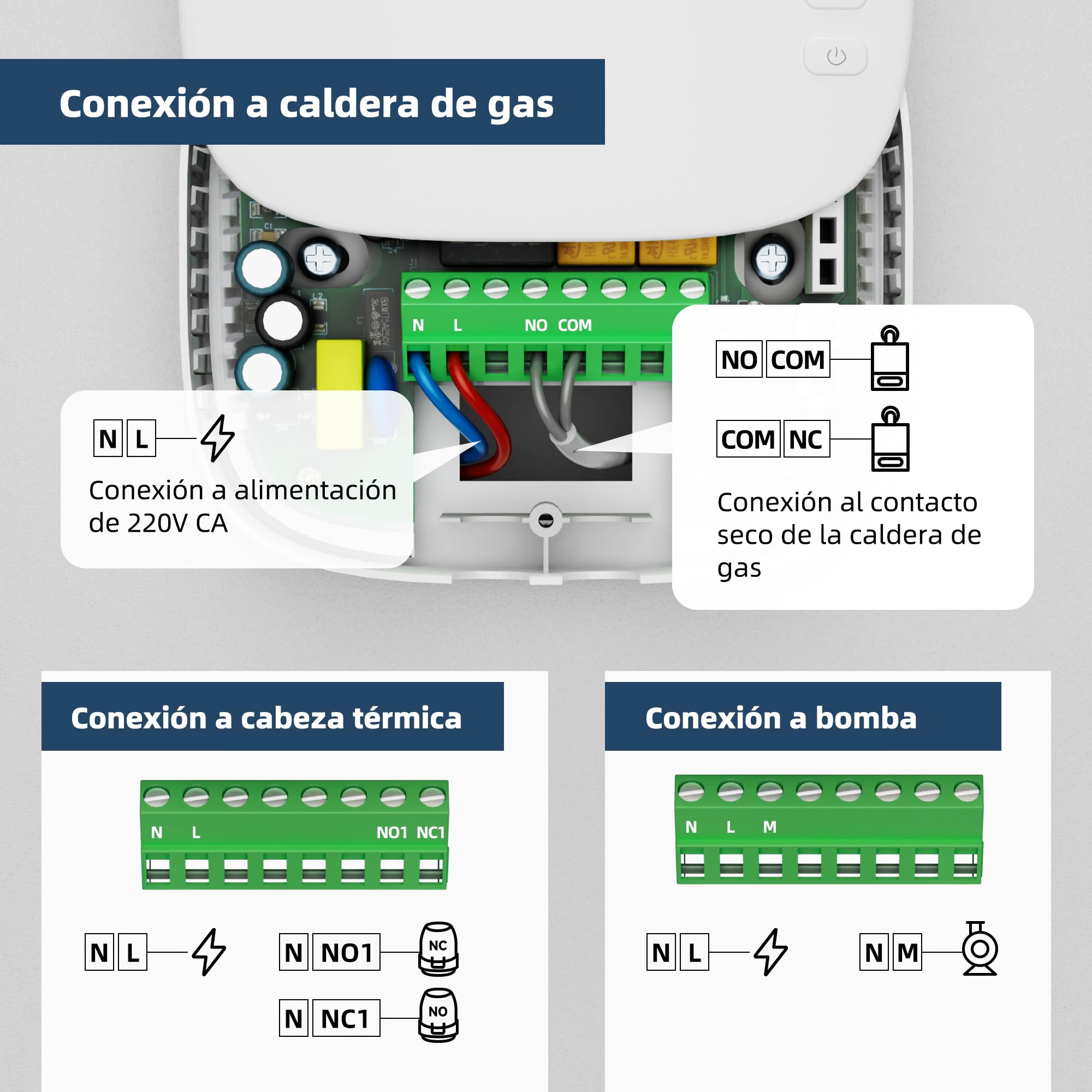 Termostato Wi-Fi para Caldera Inteligente Alimentado por batería, 3 A, Modelo 506X