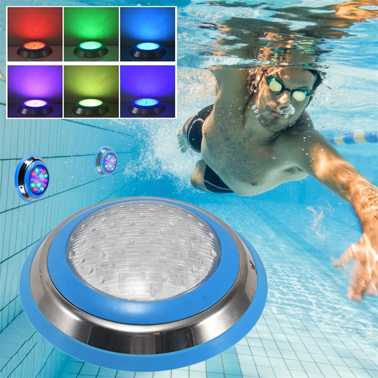 Luz para Piscina DIRIGIÓ Pared colgando piscina luz bajo el agua colorido Rgb Luz de pared de acero inoxidable de la piscina Luz subacuática con control remoto Luces Sumergibles ( Color : RGB , Size :