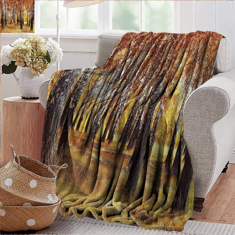 PearlRolan Flannel Throw Blanket,Woodland,Jungle in Fall with Yellow Birches and Dry Herb Autumn Leaves Warm Weather Photo,Orange Brown,for Bed & Couch Sofa Easy Care 50"x60"