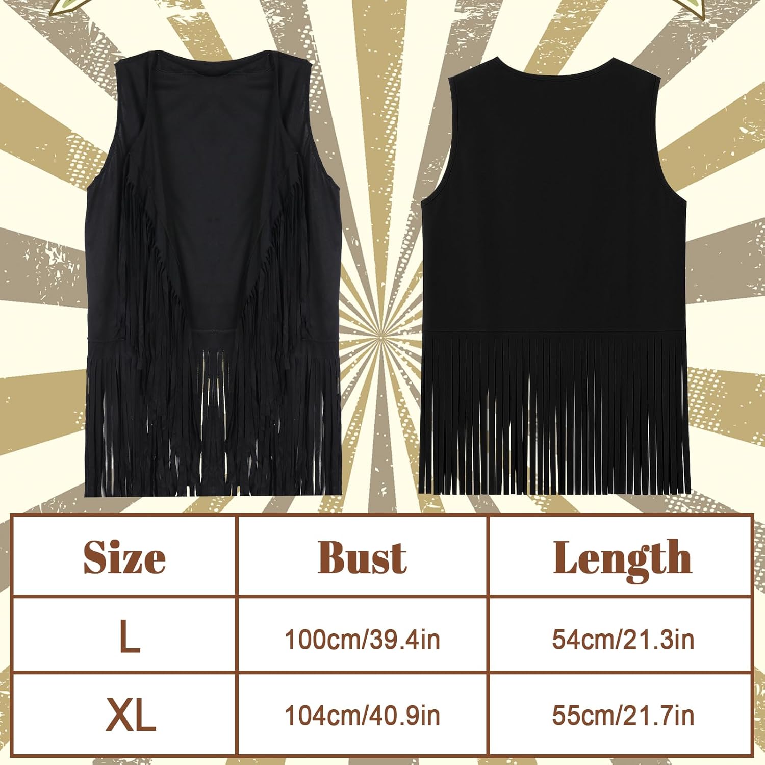 6Pcs Western Cowgirl Costume for Women Cowgirl Outfits Set Fringe Vest Cowboy Hat Glasses Earring Bandana Bracelet - Image 3