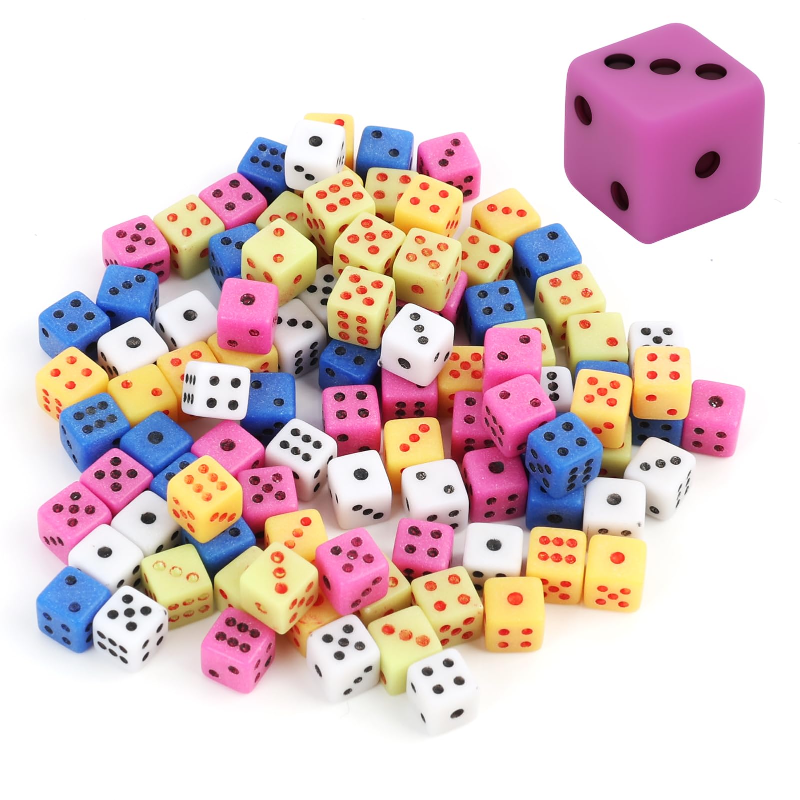 Set de 100 Mini Dados D6 de 5mm, Dados Cuadrados Surtidos para Juegos de Mesa, Actividades Educativas de Matemáticas, Fiestas Temáticas de Casino y Recuerdos - Multicolor