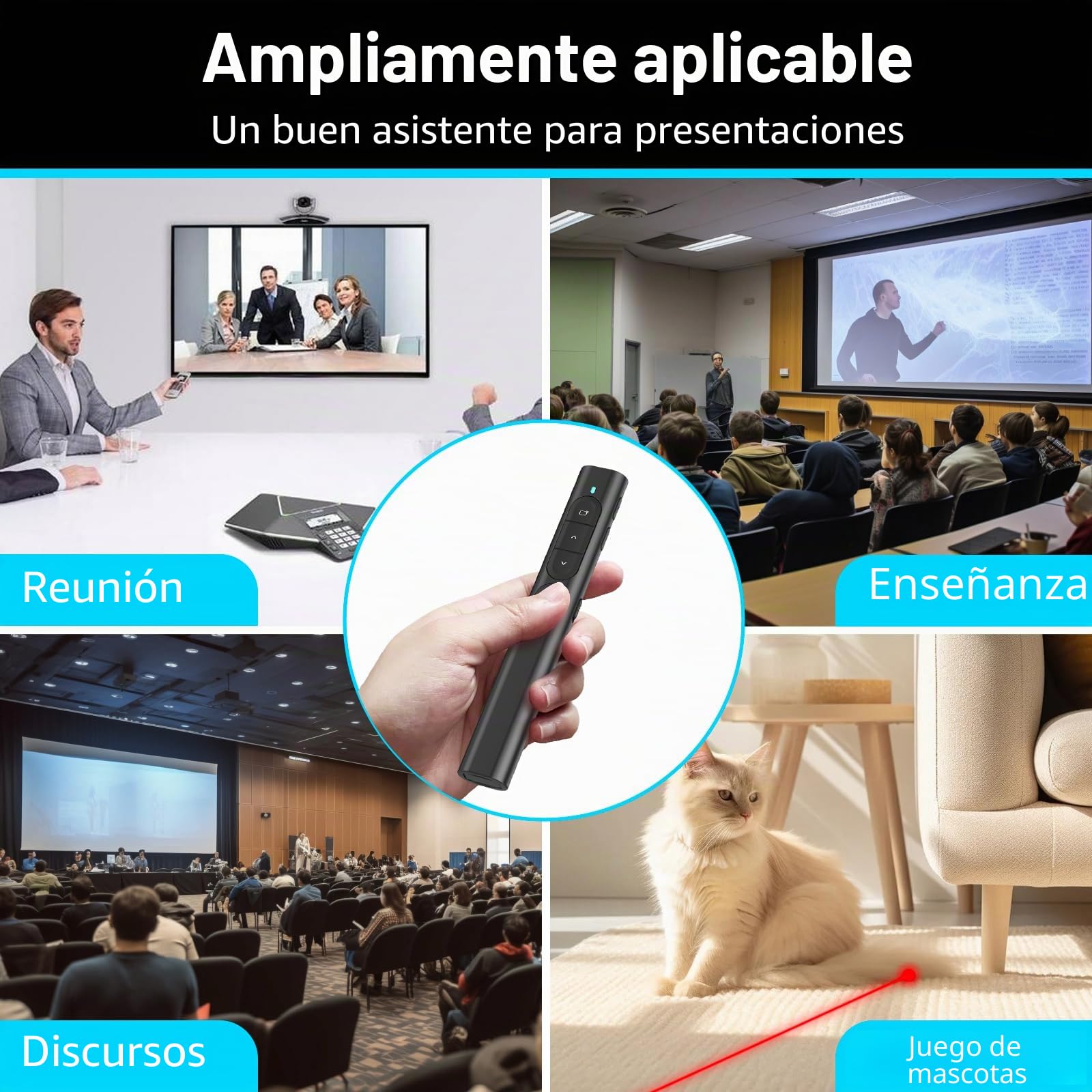 elzle Presentador Inalámbrico para PowerPoint, Control Remoto con de Hipervínculo y Regulador de Volumen, Compatible con Mac, PC y Portátiles, para Reuniones y Conferencias - Negro