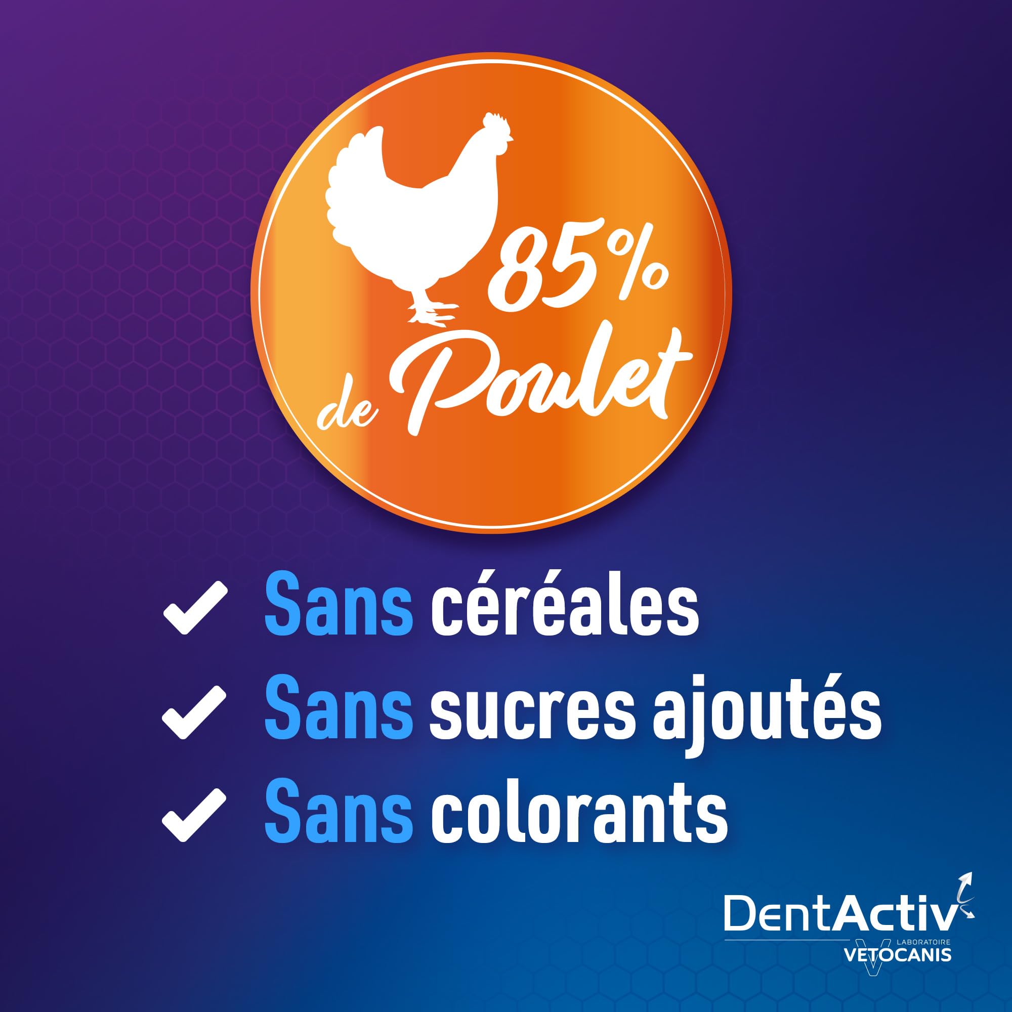 Vetocanis - Dentactiv - Stick Dentaire - Friandises pour Chat Gourmandes - Hygiène et Santé du Chat - Riche en Viande - 85% de Poulet - Système Anti-Plaque