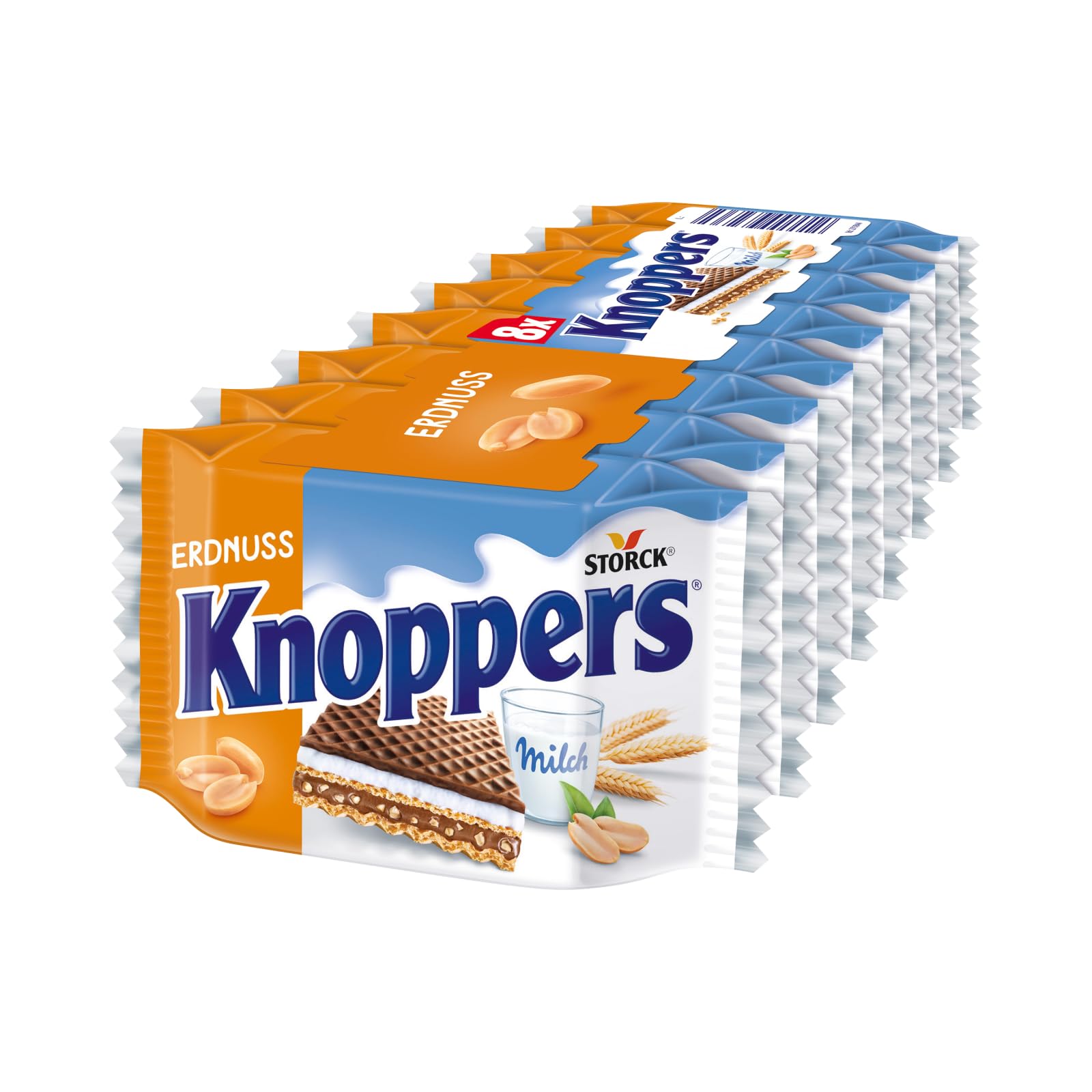 Knoppers Erdnuss, Waffelschnitten mit Milch- & Erdnusscreme - 8 x 25 g